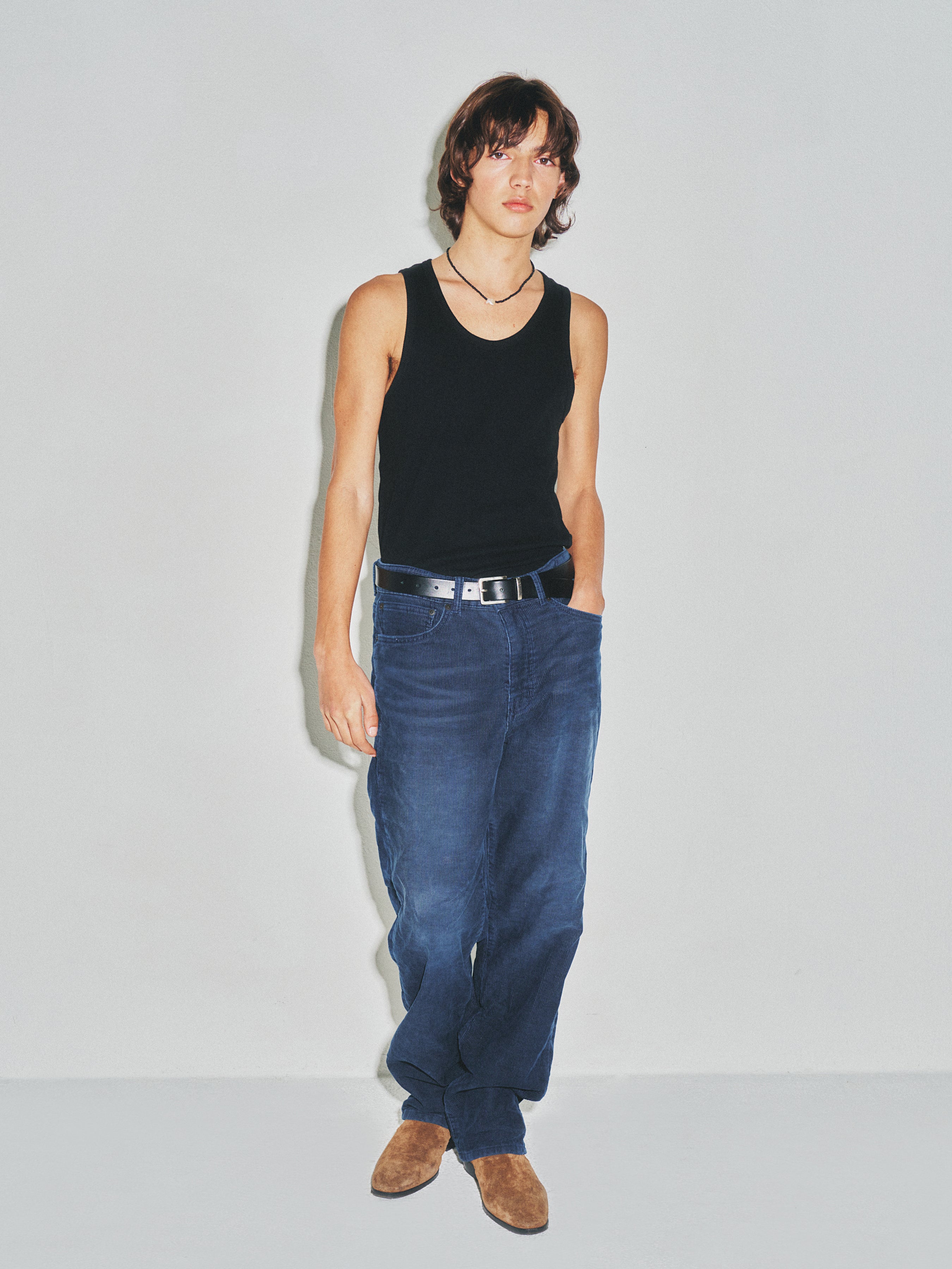 Indigo Garment-dyed Straight Cut Corduroy Pants_ Faded Indigo
