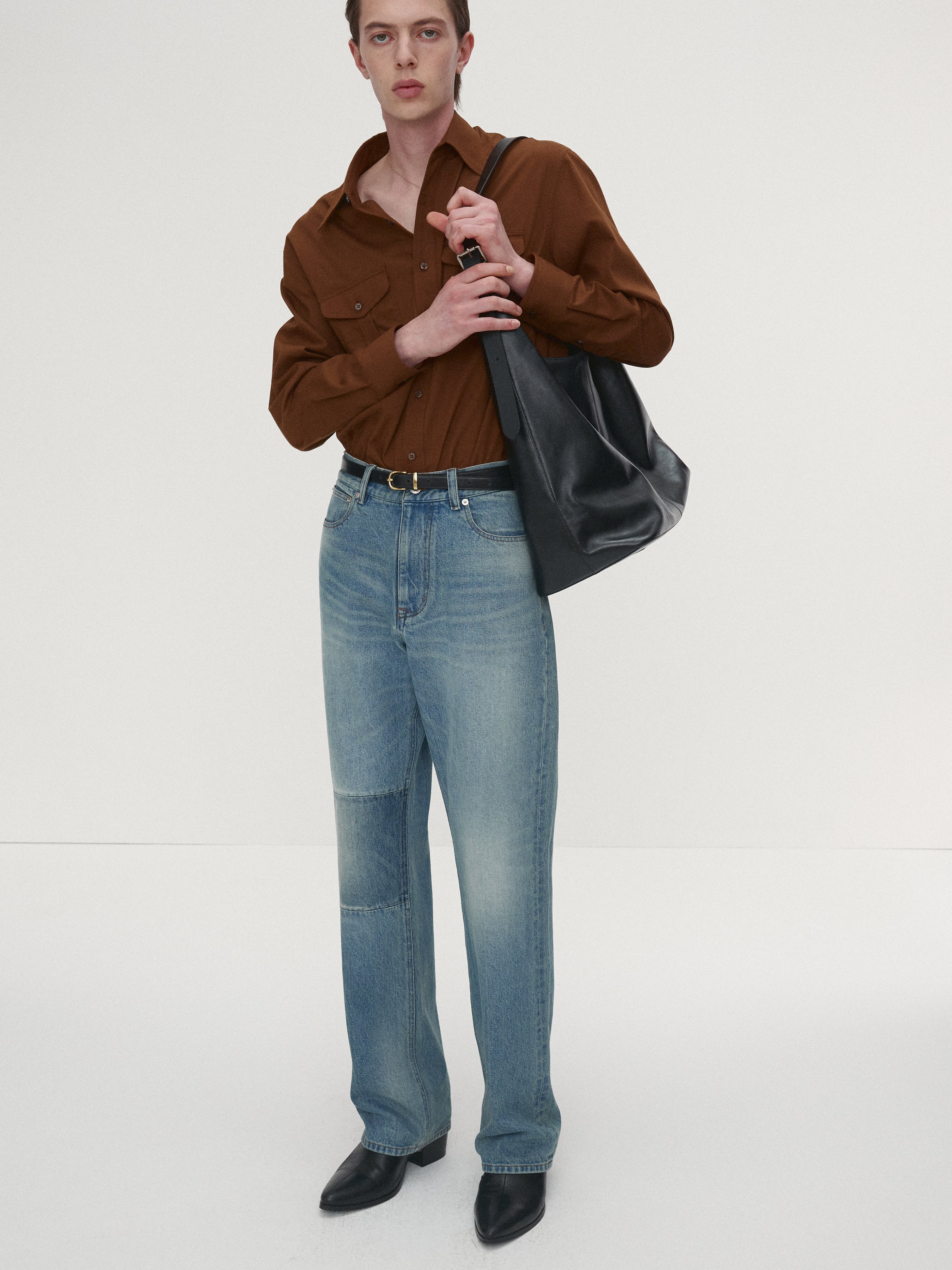 SAND-WASHED COTTON OFFICER SHIRT_ AMBER BROWN