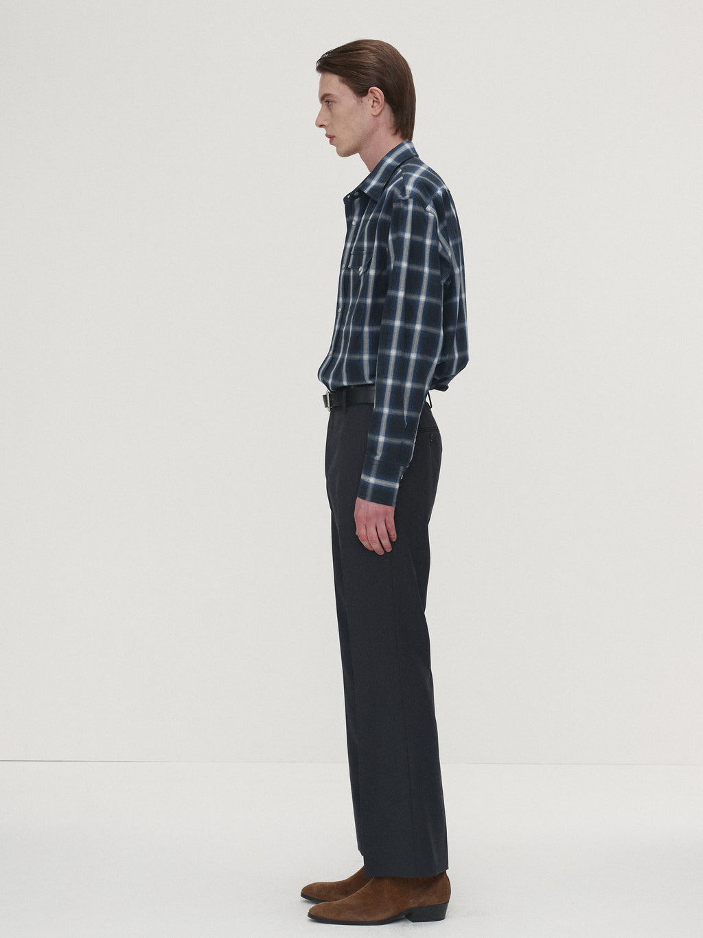 CHECKED COTTON WESTERN SHIRT (JAPANESE FABRIC)_ NAVY/WHITE