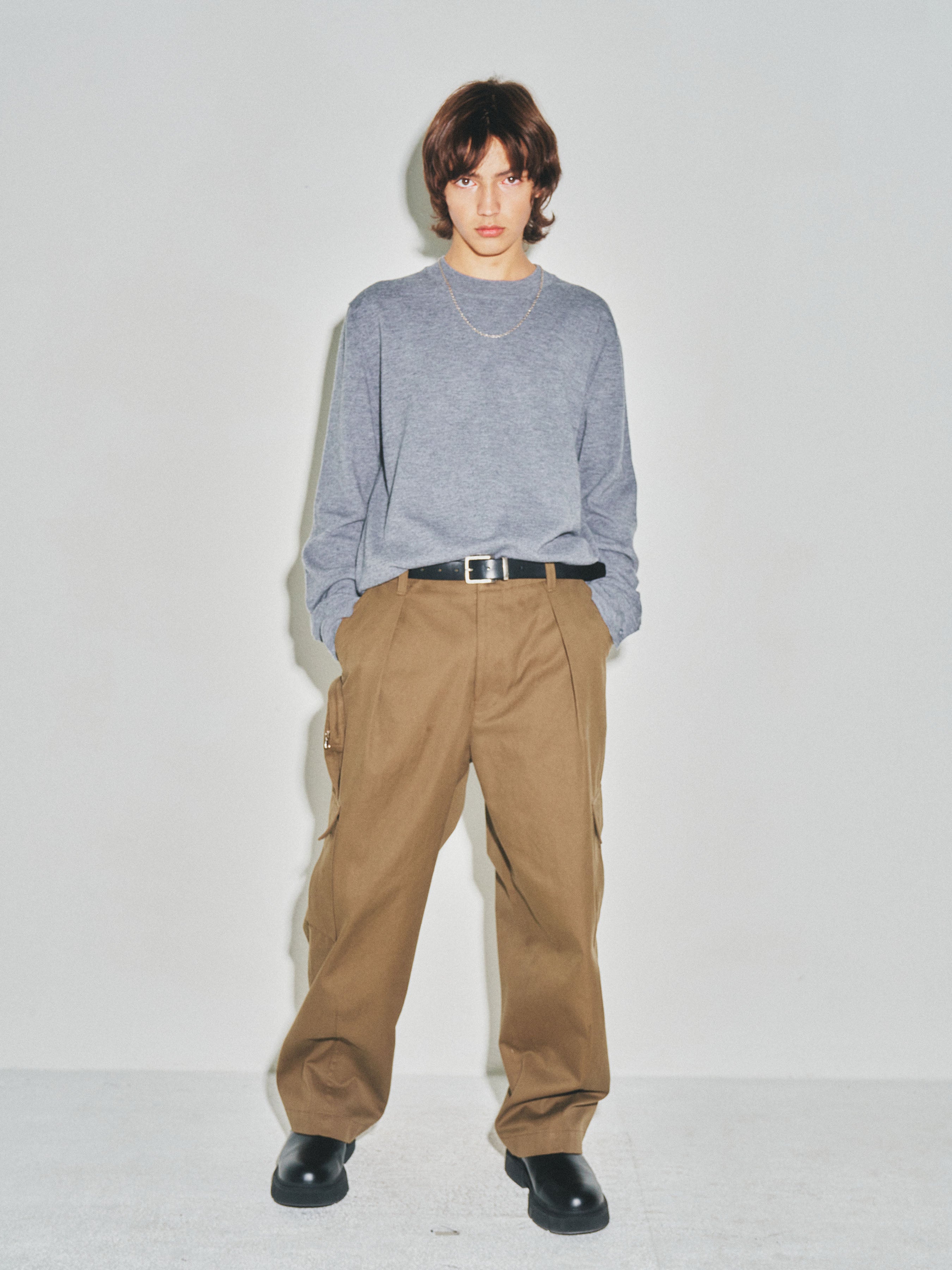 Super Fine Wool Cuffs Button Knit_ Grey