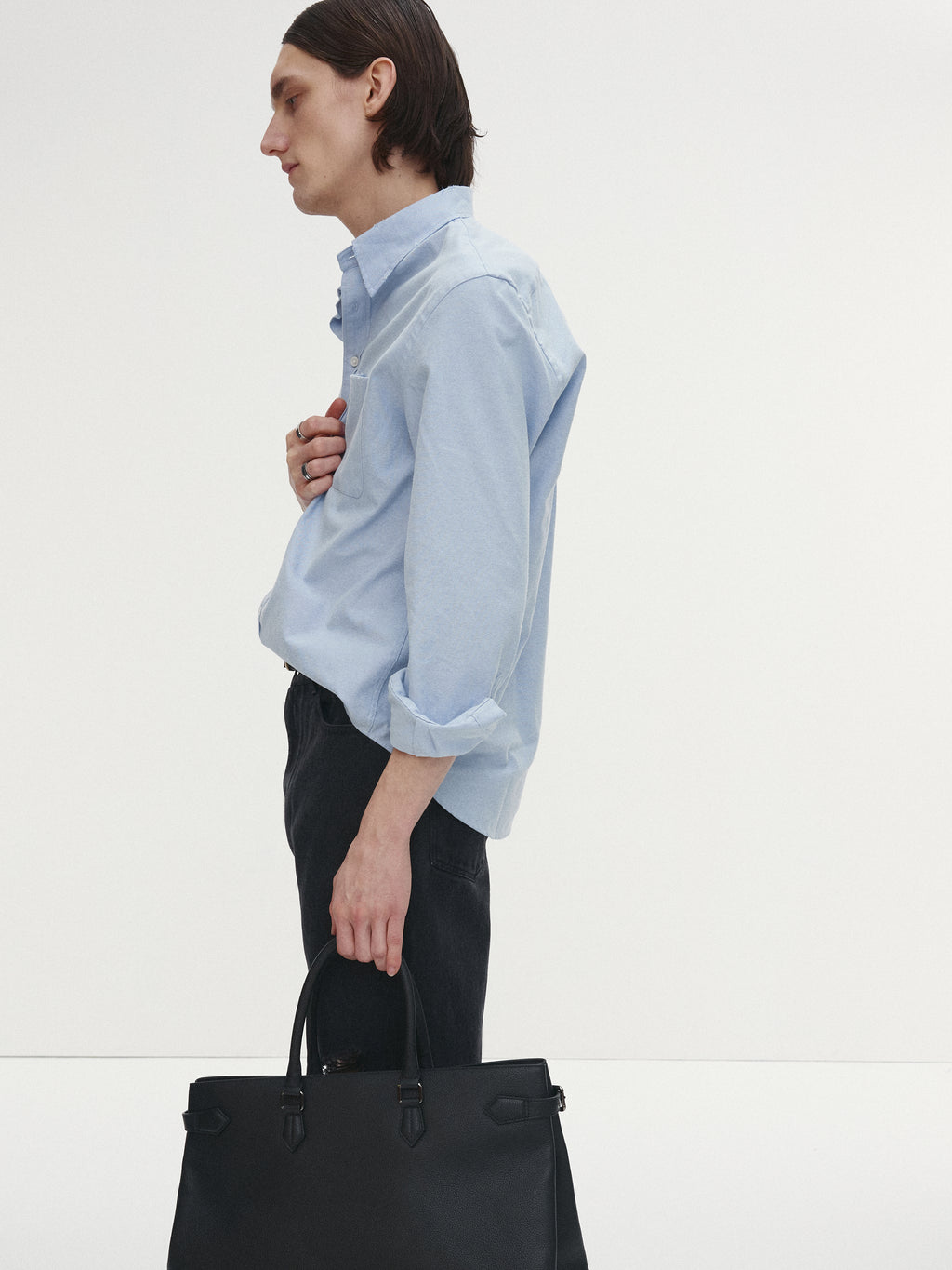 COTTON LYOCELL DISTRESSED OXFORD SHIRT_ SKY BLUE