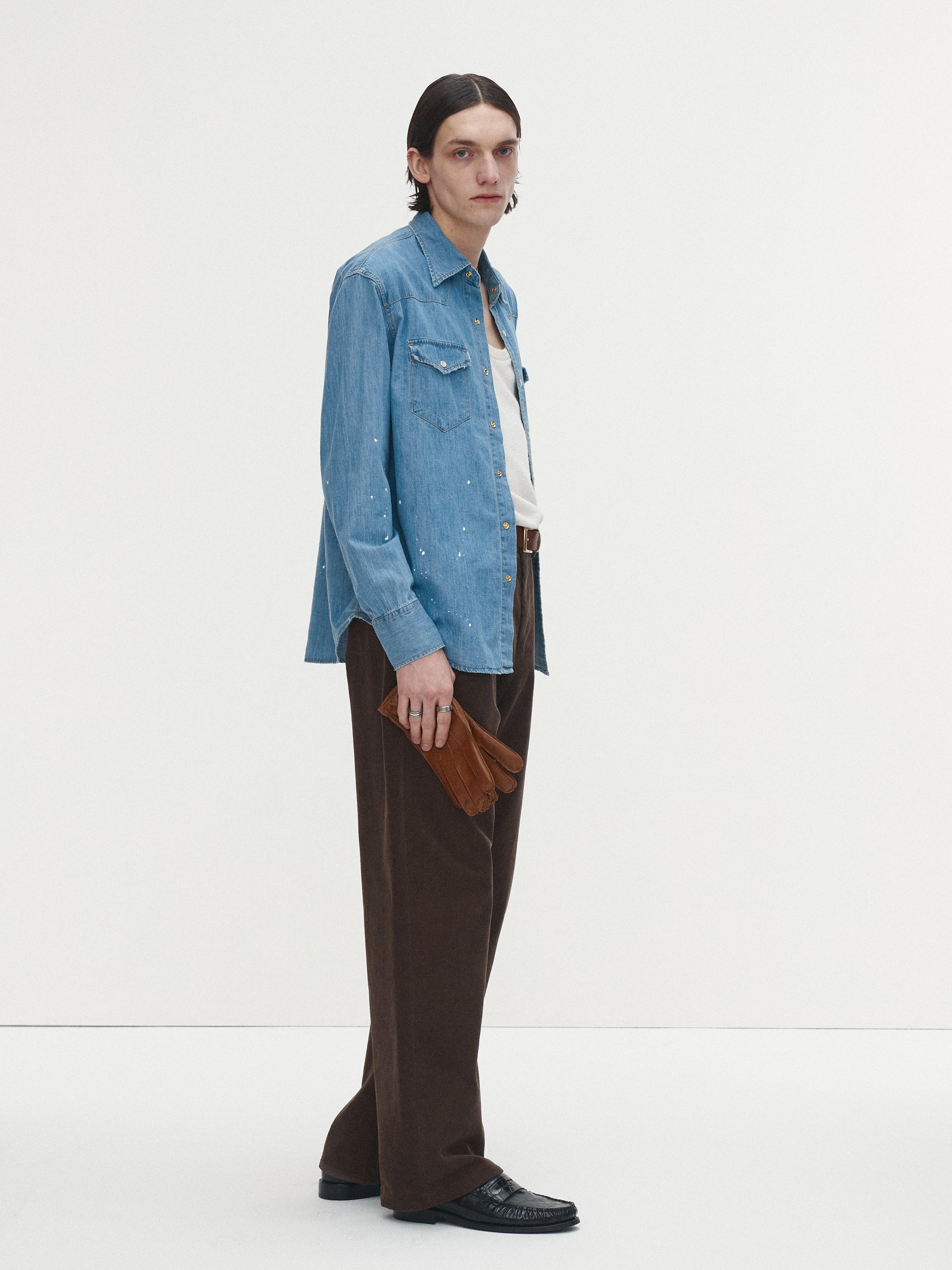 WASHED DENIM HAND-PAINTED WESTERN SHIRT_ WASHED BLUE