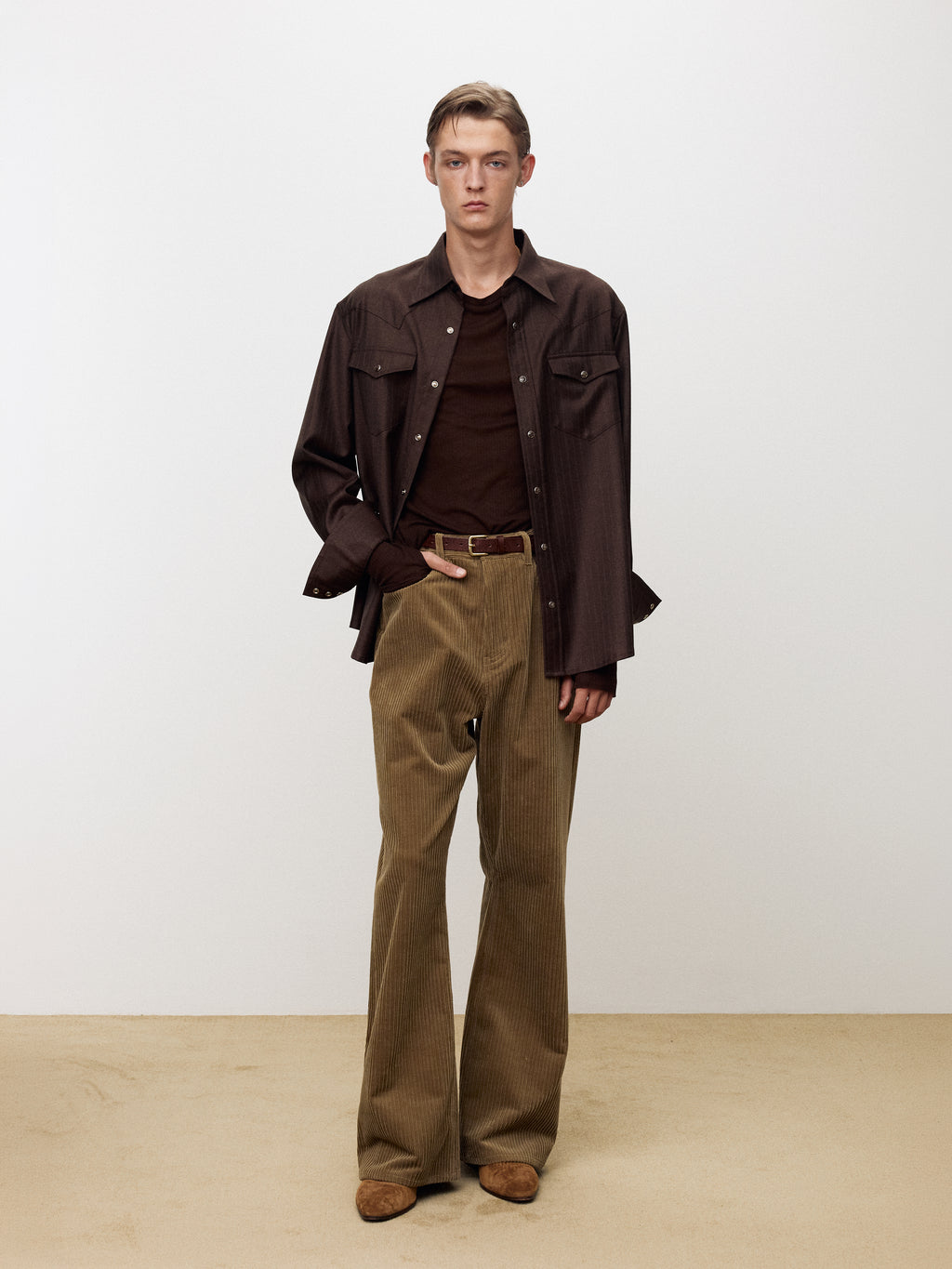 STRIPED WOOL WESTERN SHIRT_ SEPIA BROWN