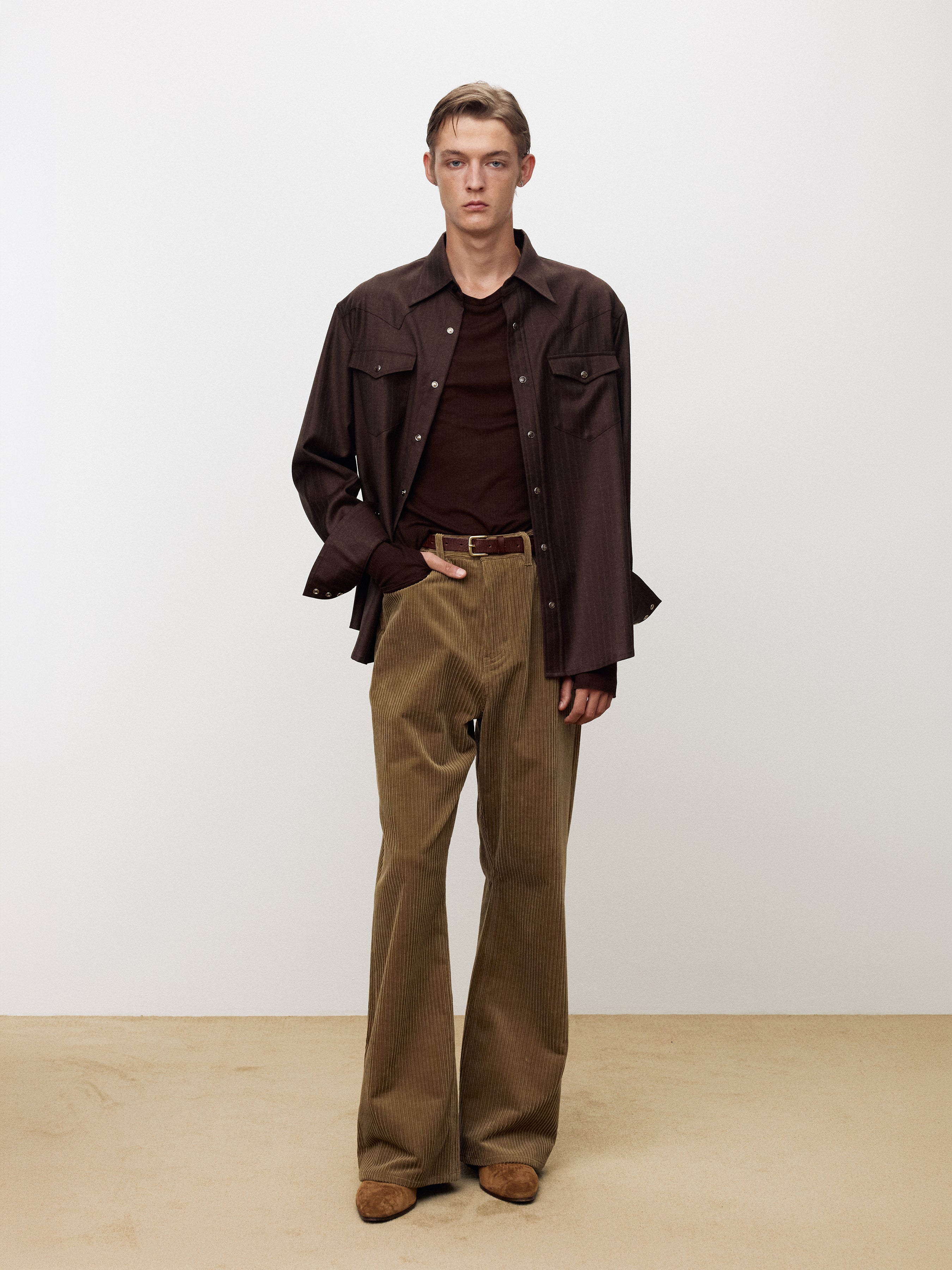 STRIPED WOOL WESTERN SHIRT_ SEPIA BROWN