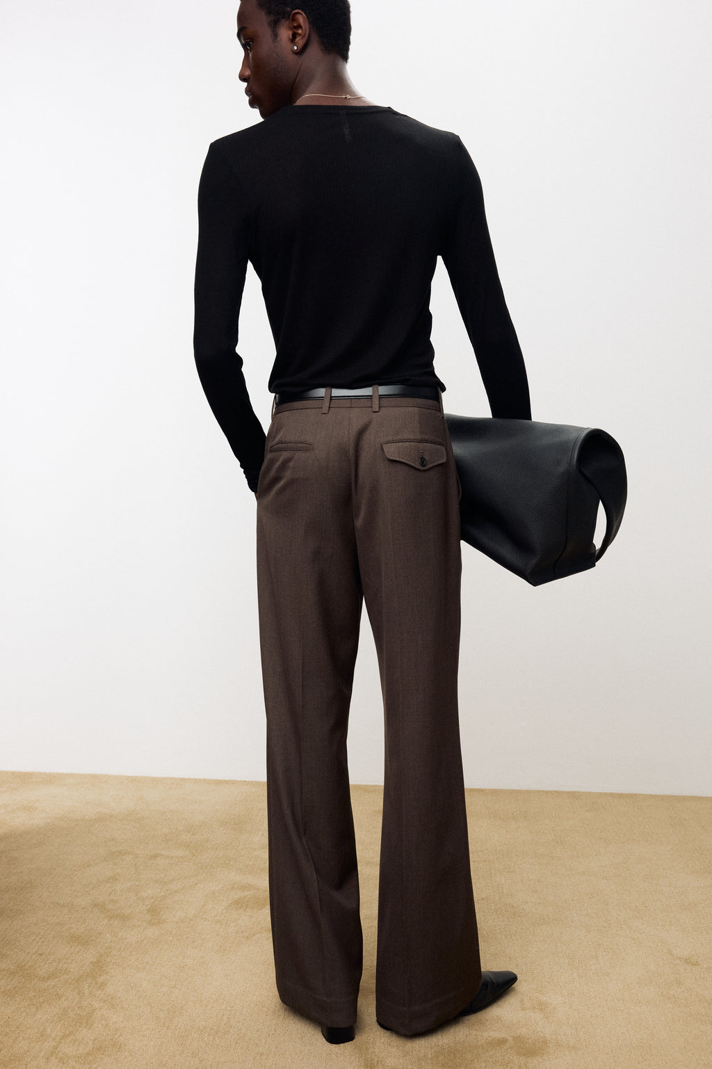 MELANGE WOOL WIDE-LEG PLEATED TROUSERS_ HAZELNUT