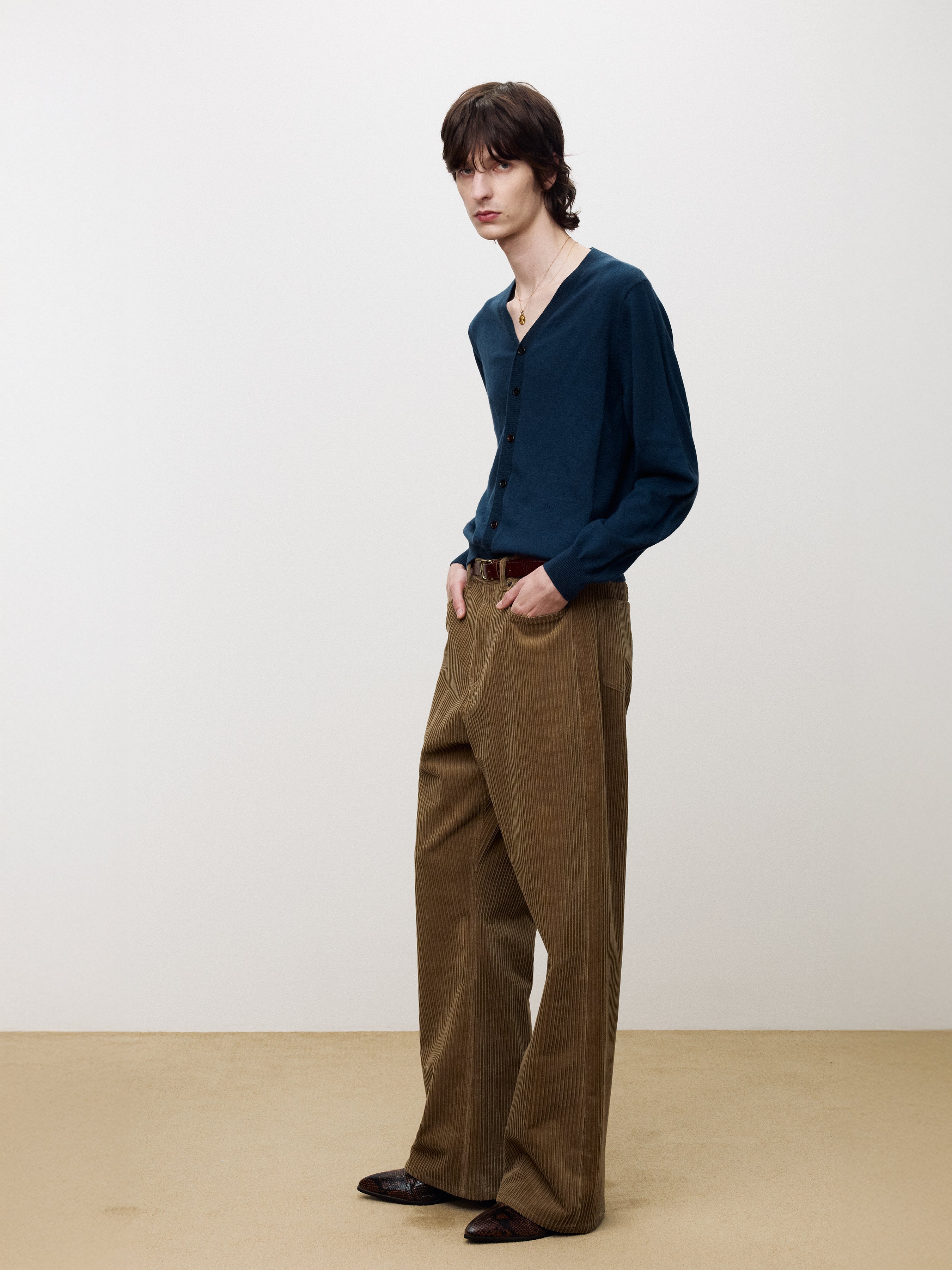 SUPER FINE MERINO WOOL KNIT CARDIGAN_ DARK BLUE