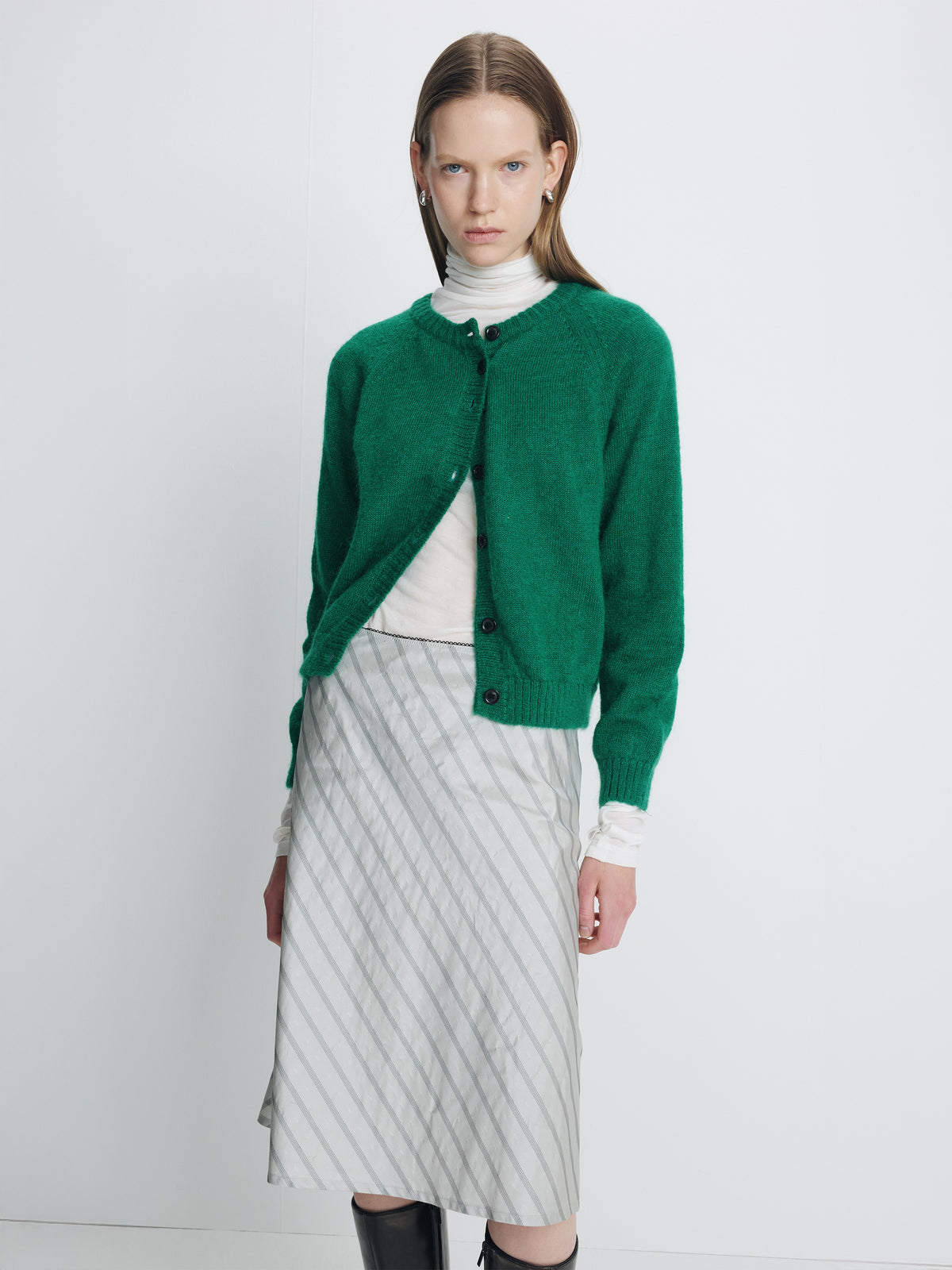 (W) SILK STRIPES MIDI-SKIRT_ GREY STRIPE