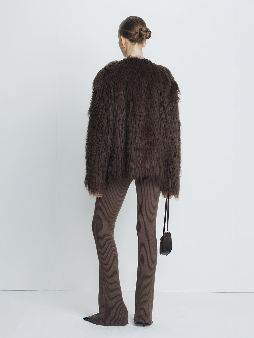 (W) LONG HAIR FAUX FUR JACKET_ BROWN
