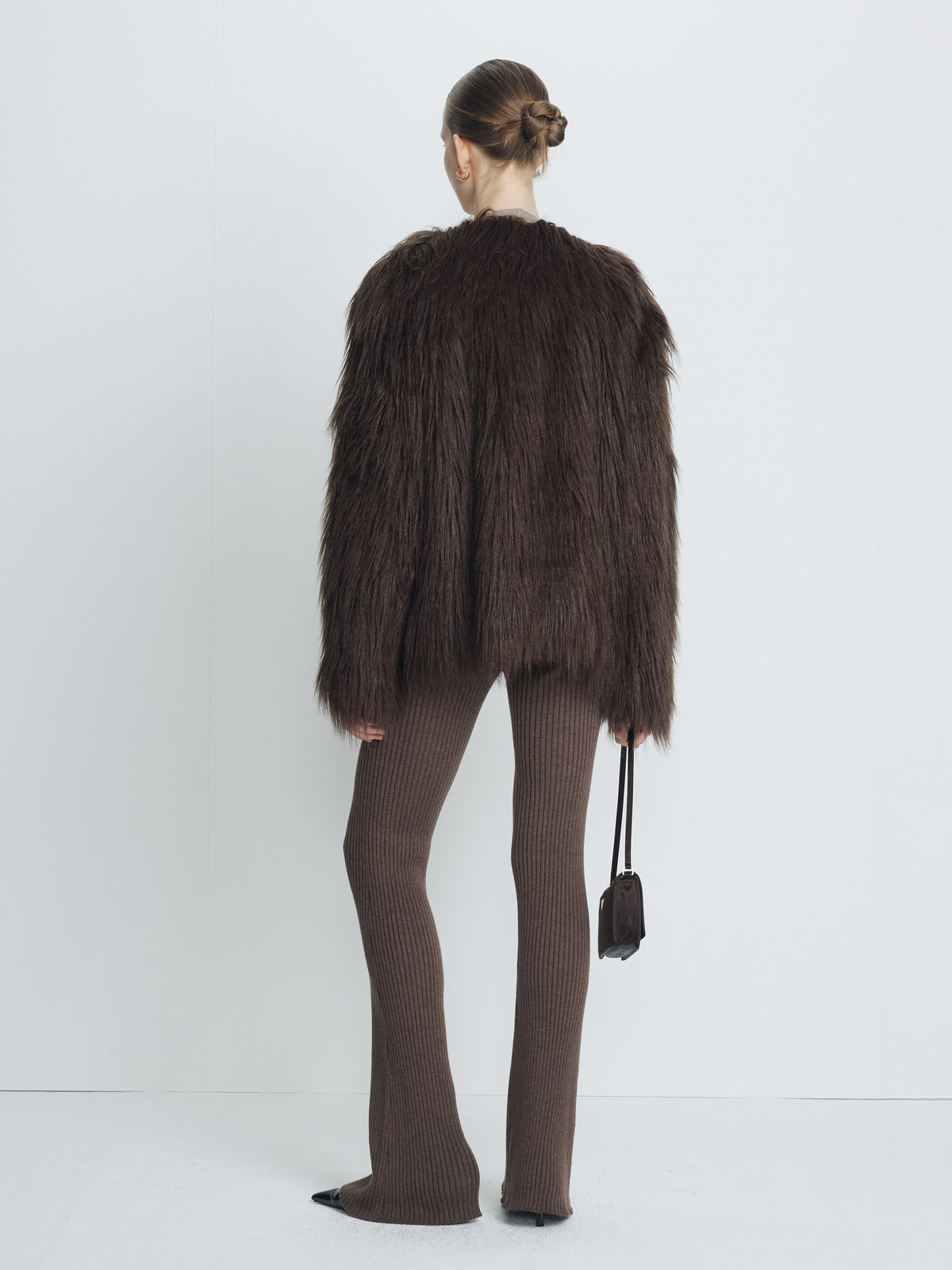 (W) LONG HAIR FAUX FUR JACKET_ BROWN