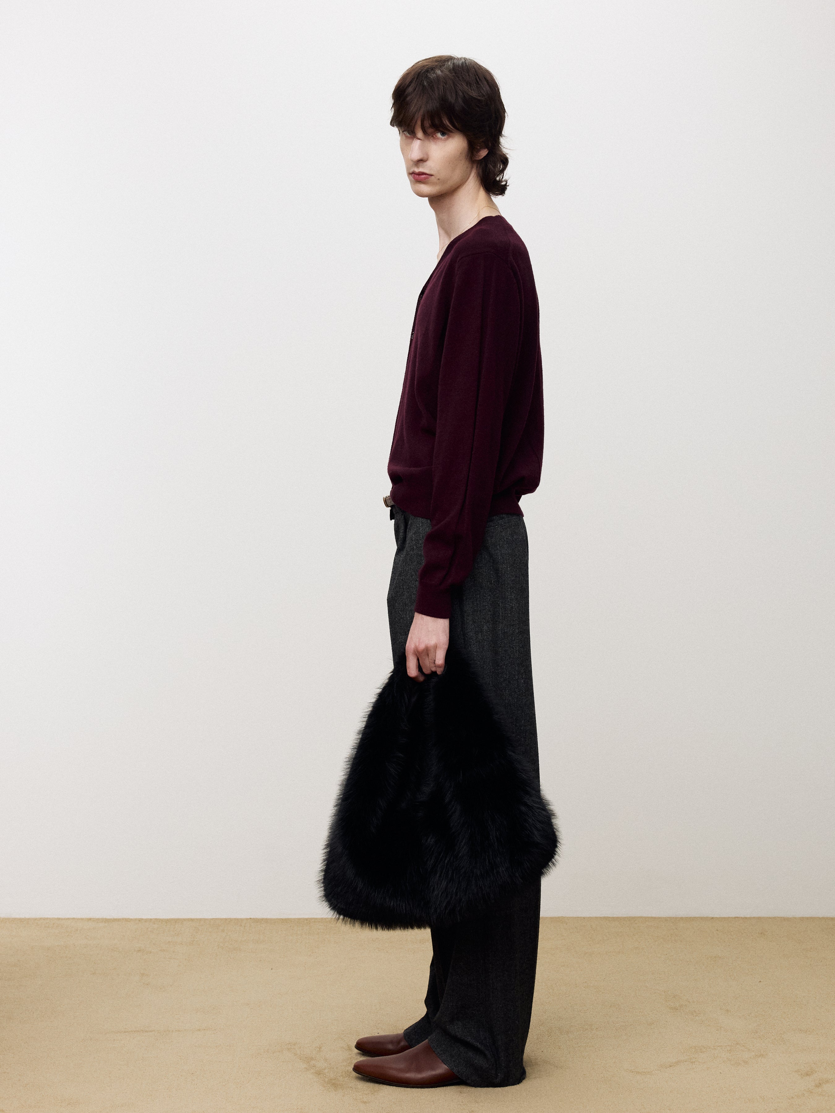 SUPER FINE MERINO WOOL KNIT CARDIGAN_ BURGUNDY