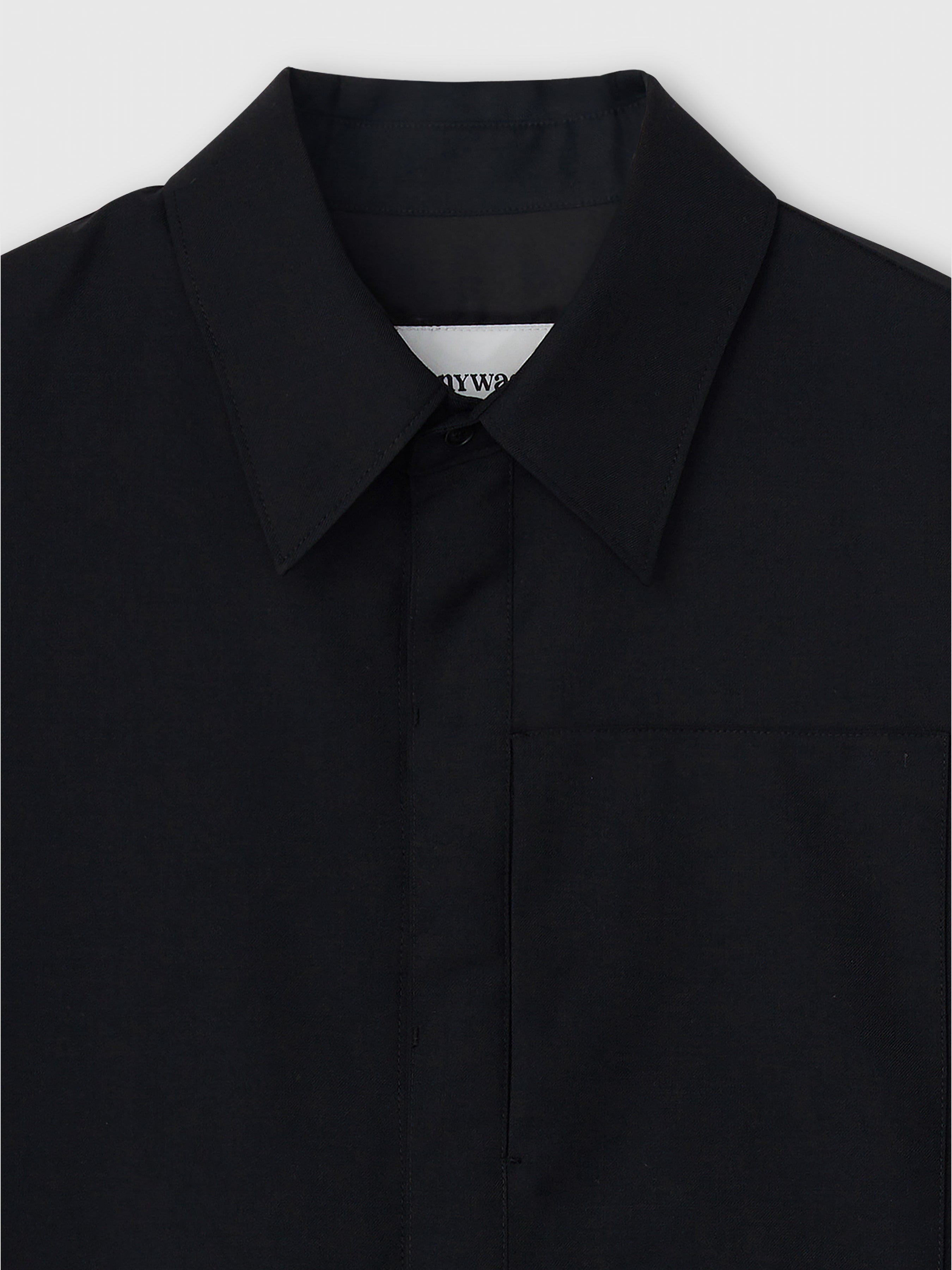 Wool Twill Hidden Pocket Shirt_ Black