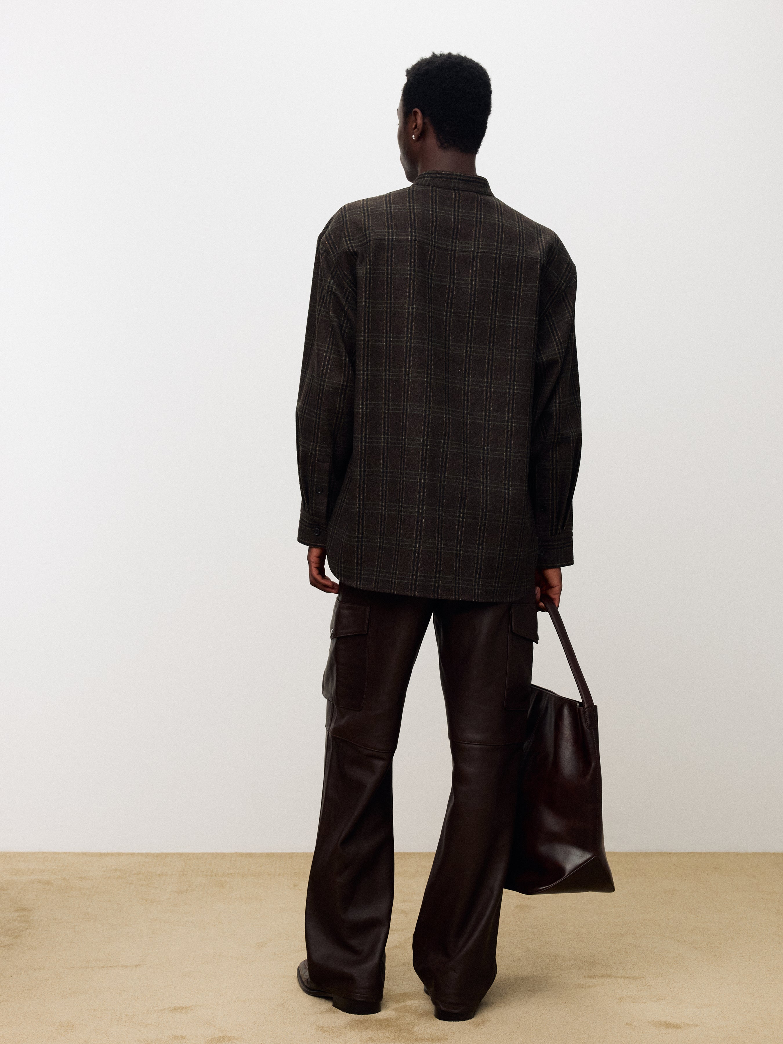 CHECKED WOOL OVERSIZED SHIRT_ DARK BROWN