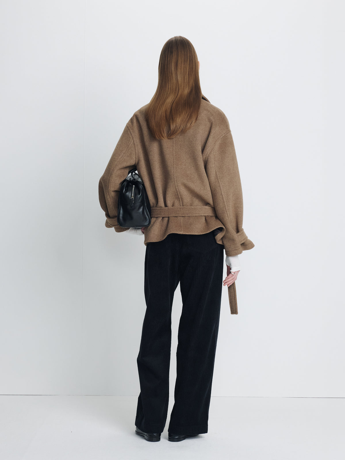 (W) WOOL ASYMMETRICAL SHORT COAT_ OLIVE BROWN