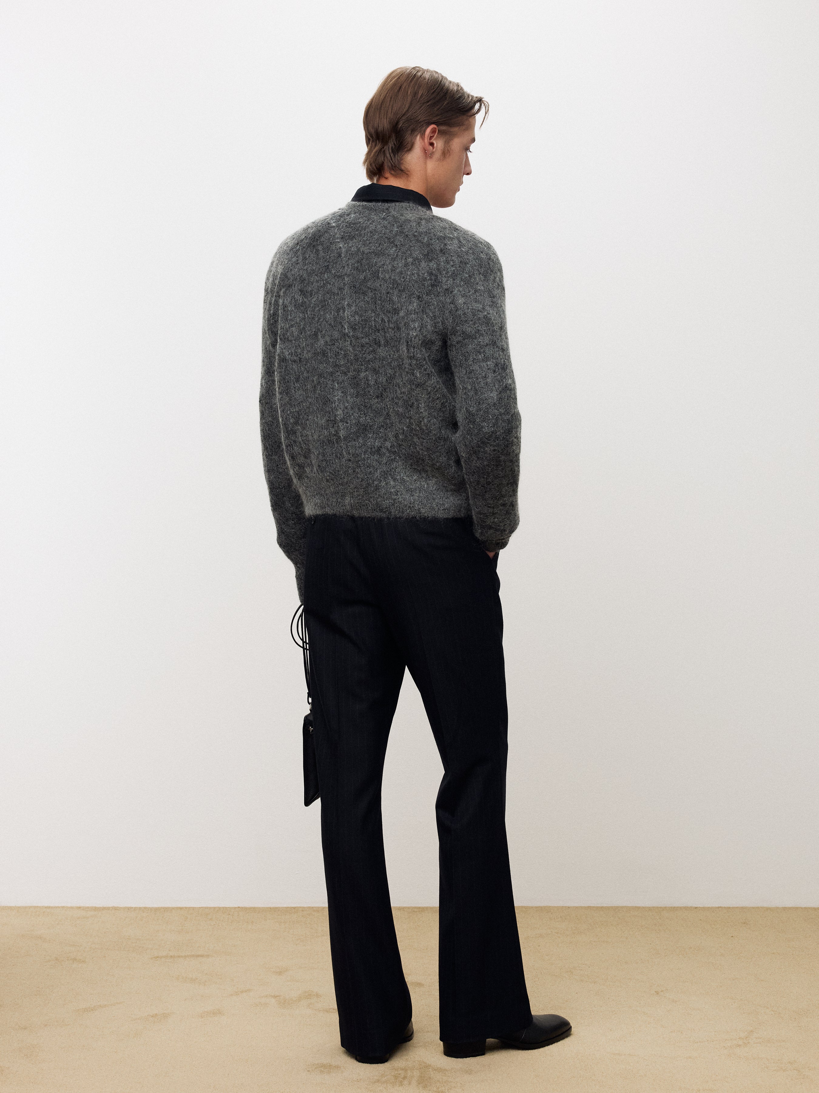 WOOL AND MOHAIR RIBBED MESH CARDIGAN_ MELANGE GREY