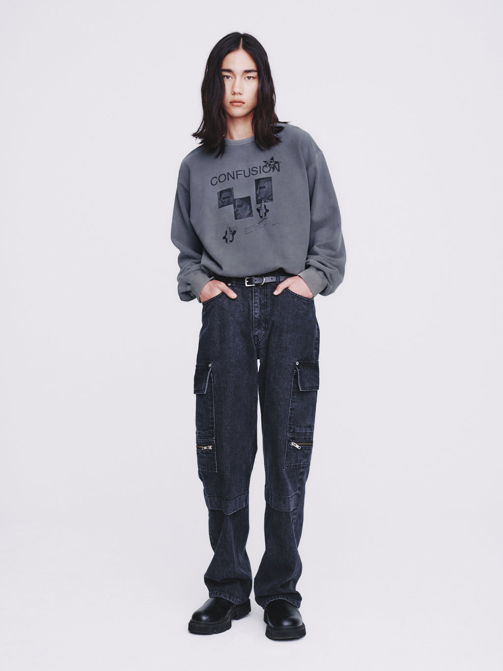 Confusion Mugshot Garment-dyeing Sweatshirt_ Faded Grey