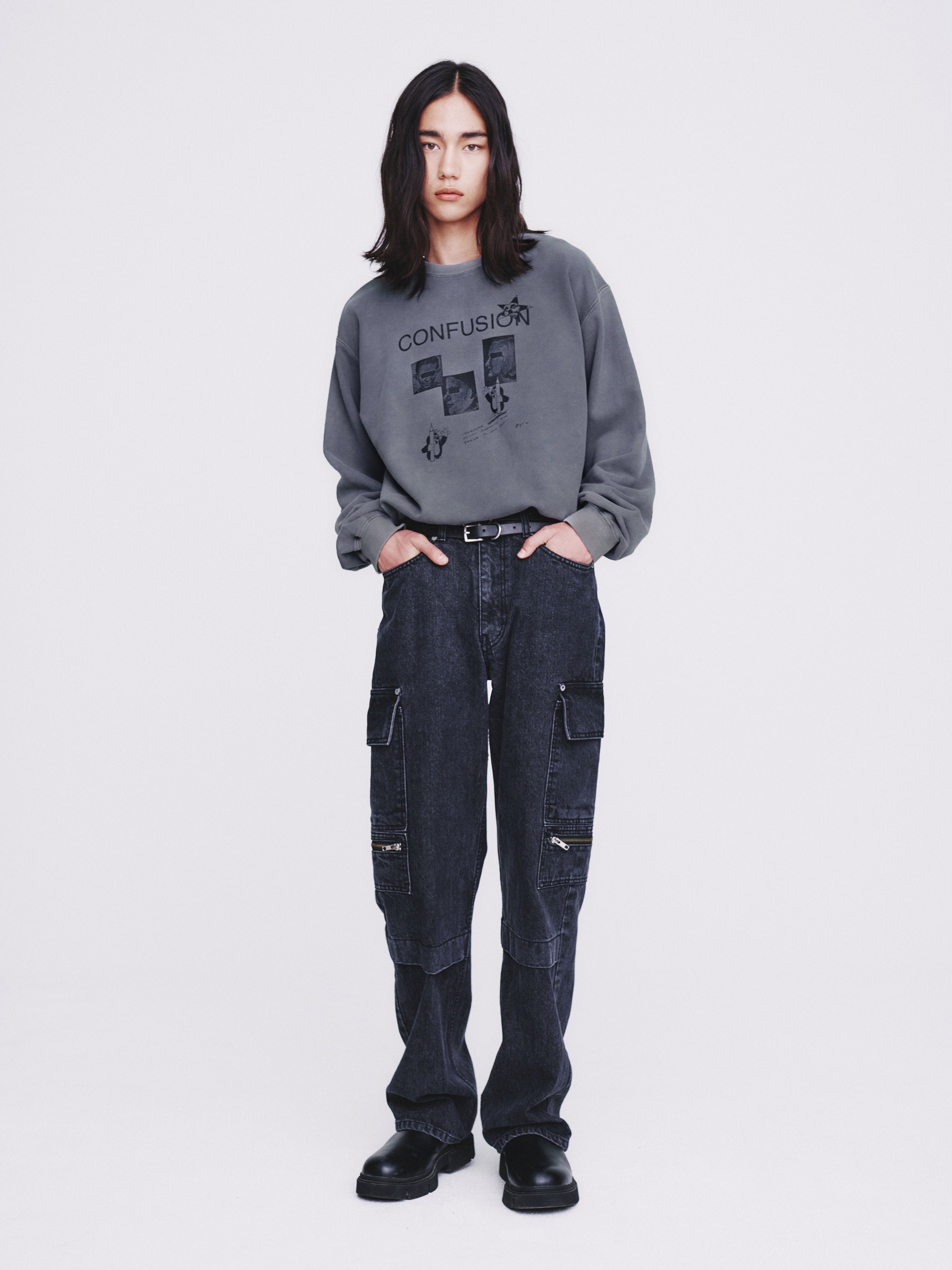 Confusion Mugshot Garment-dyeing Sweatshirt_ Faded Grey
