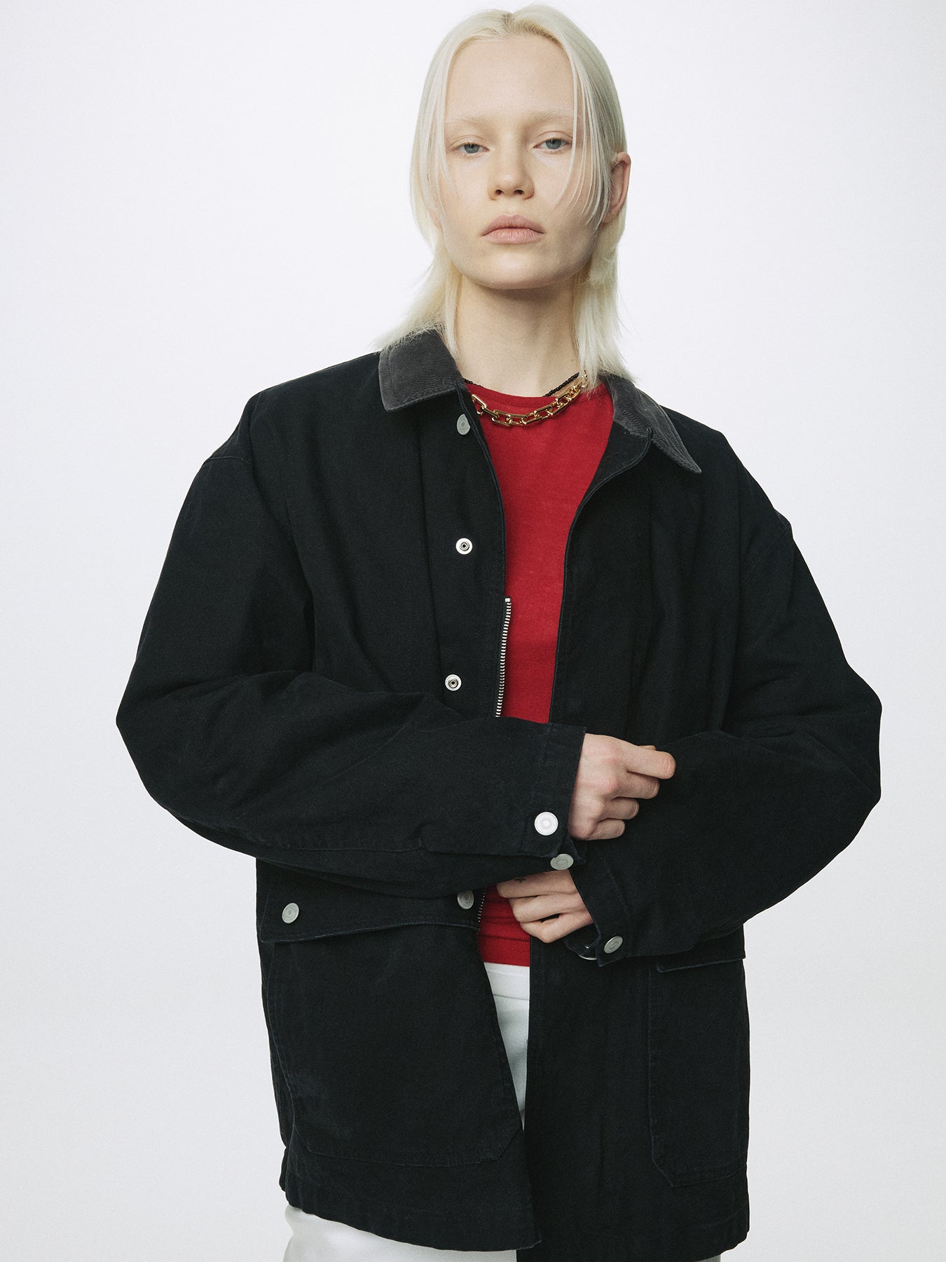 (W) GARMENT WASHED BARN JACKET_ FADED BLACK
