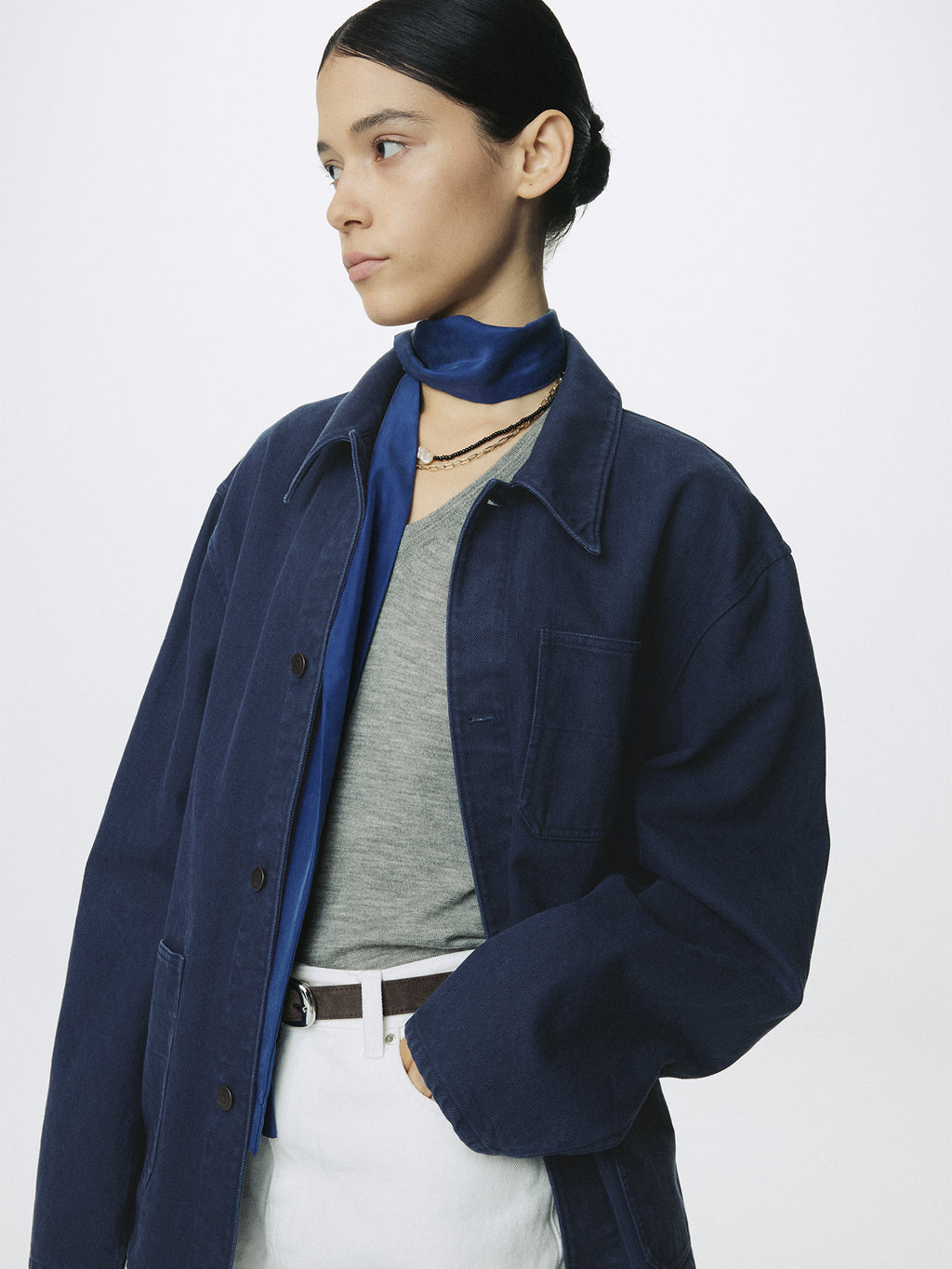 (W) GARMENT WASHED COTTON TWILL UTILITY JACKET_ PURPLE BLUE