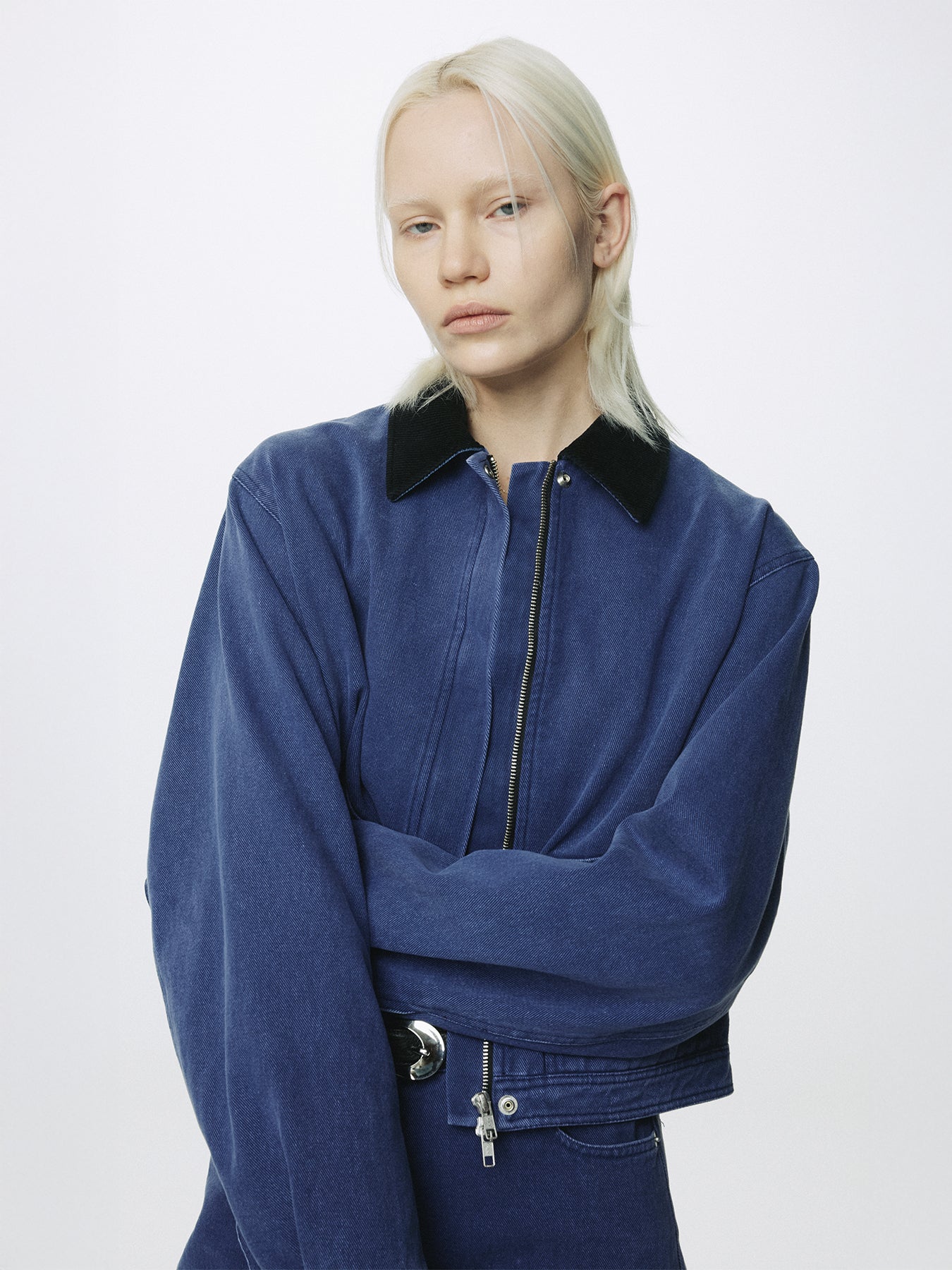 (W) CROPPED WORK JACKET_ WASHED BLUE
