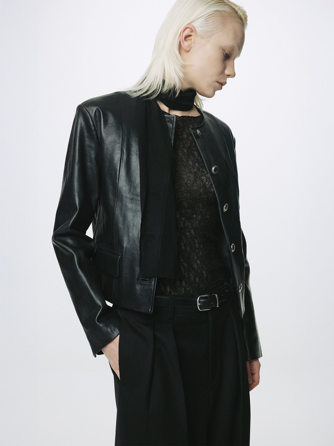(W) LAMB LEATHER BLOUSON JACKET_ BLACK