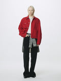 (W) SLUB COTTON CROPPED WORK JACKET_ RED