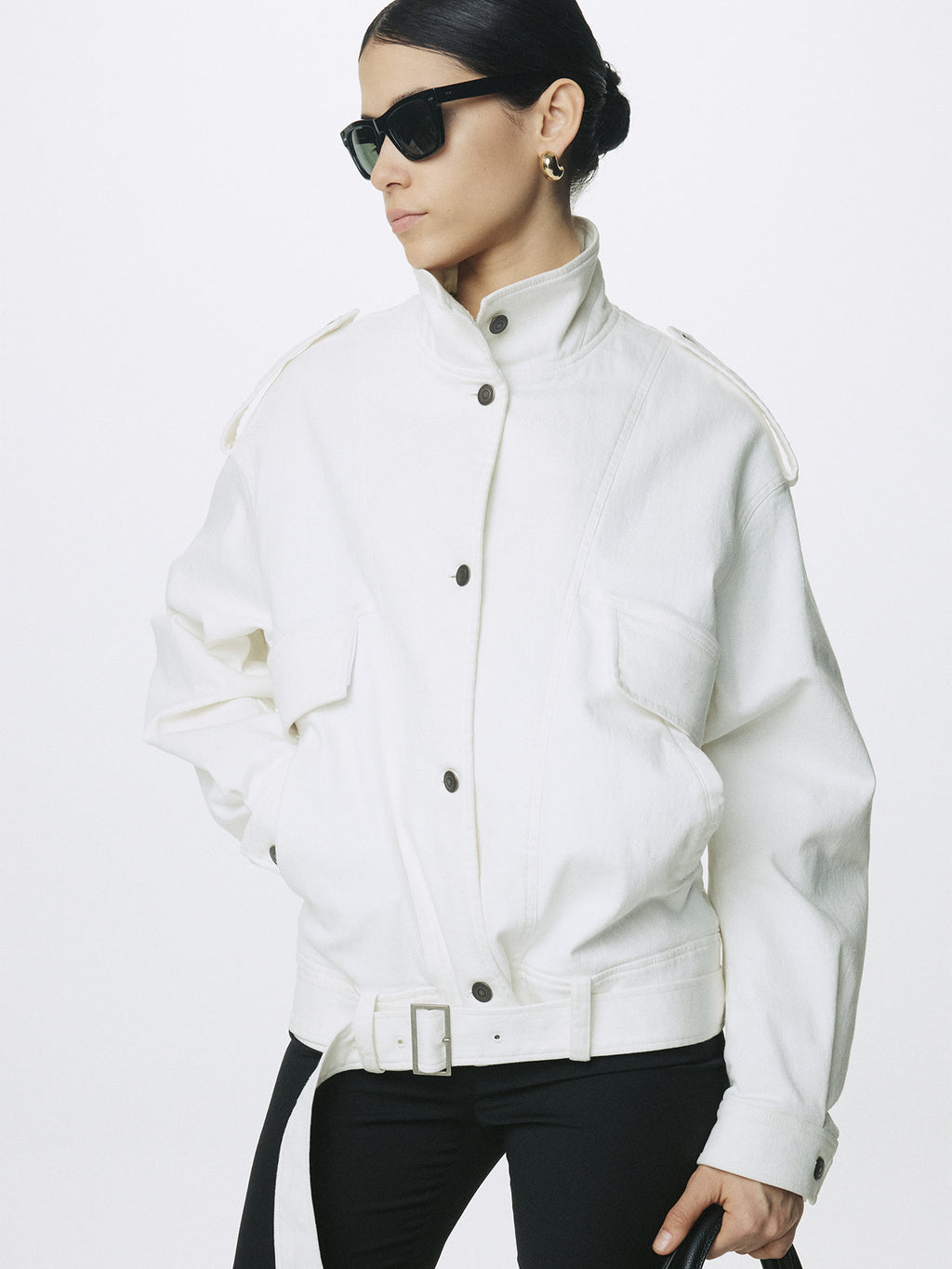(W) OVERSIZED DENIM BELTED JACKET_ OFF WHITE