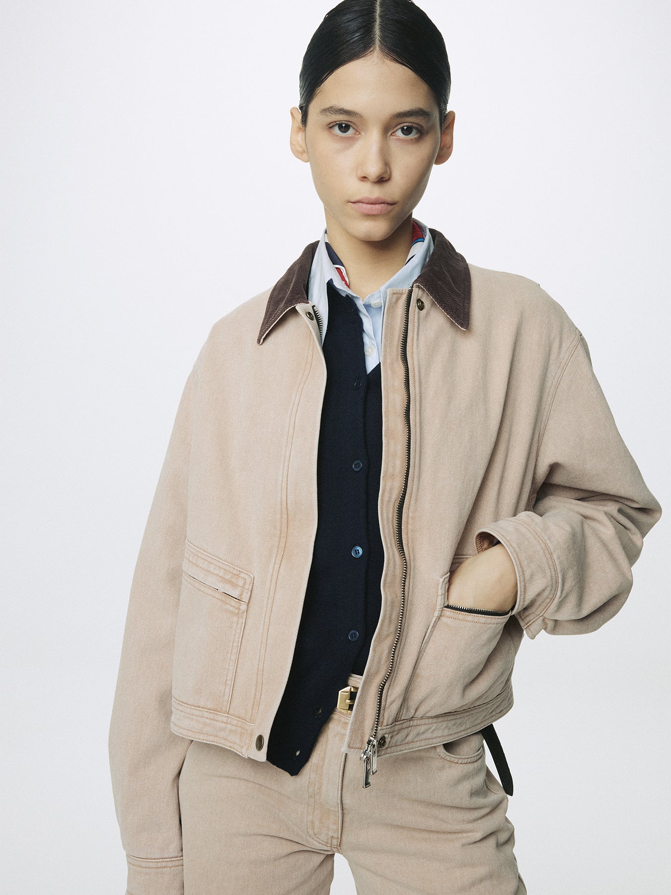 (W) CROPPED WORK JACKET_ WASHED BEIGE