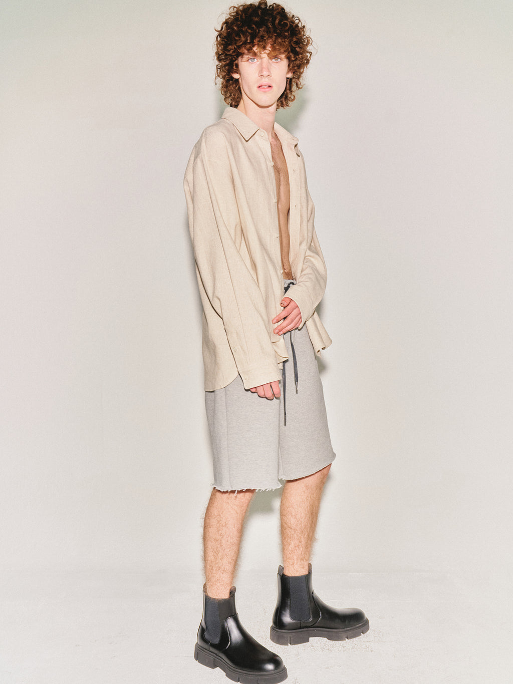 Heavyweight Brushed-Jersey Logo Embroidered Shorts_ Melange Grey