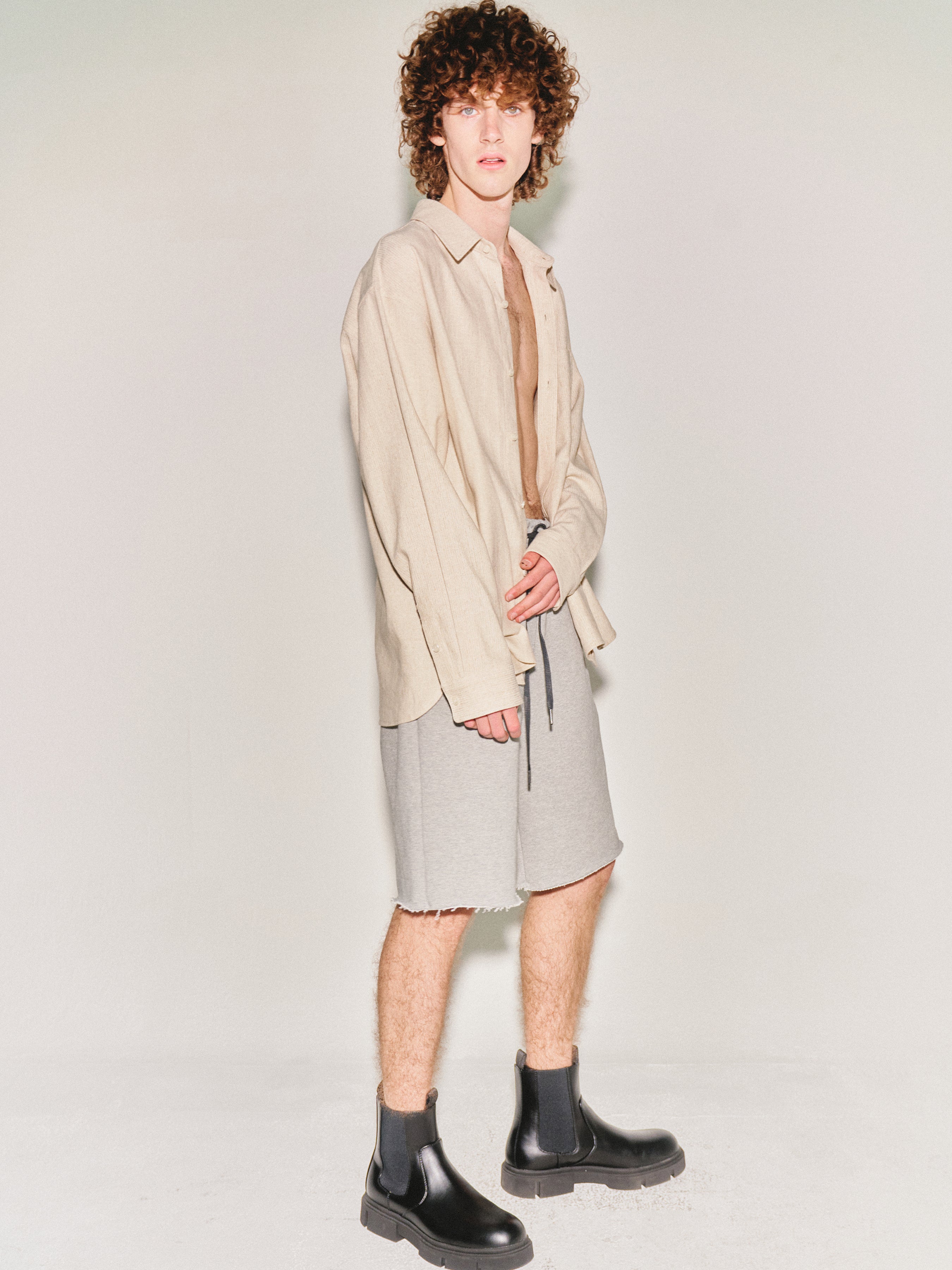 Heavyweight Brushed-Jersey Logo Embroidered Shorts_ Melange Grey