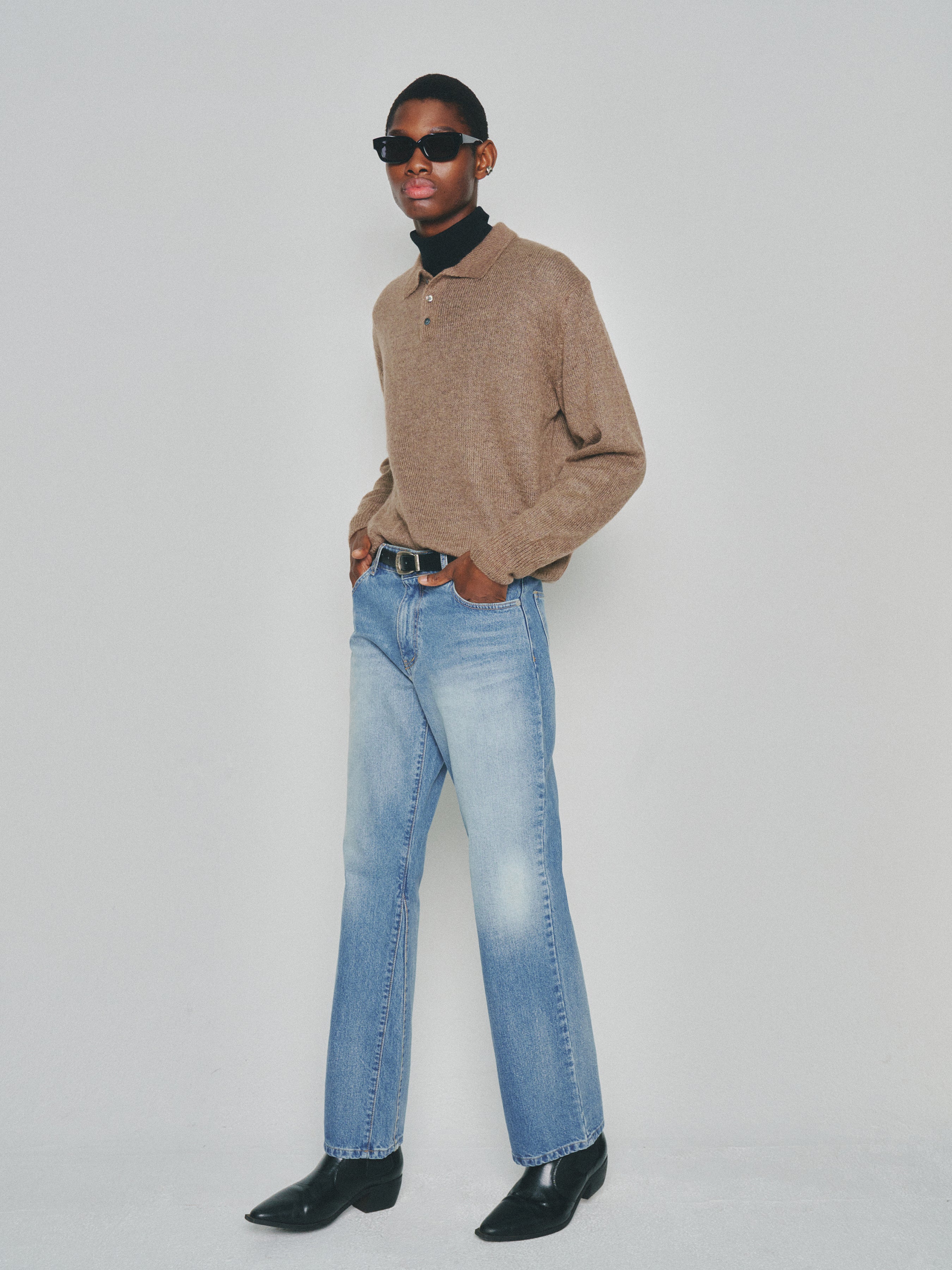 Italian Fabric Brushed Mohair Polo knit_ Mocha Brown