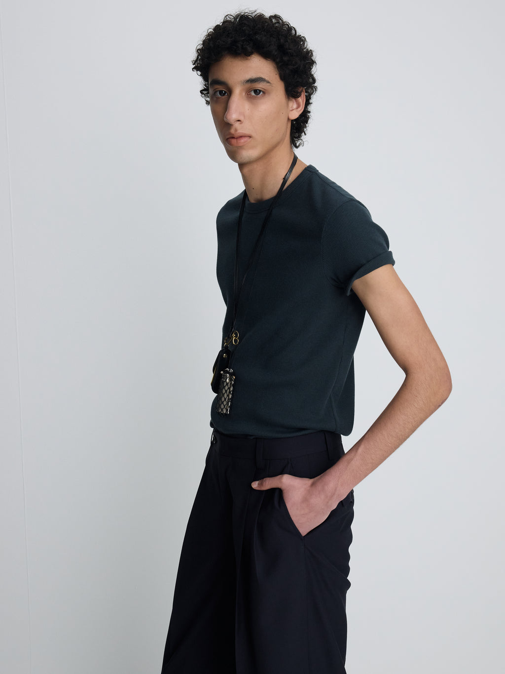 SOFT RIBBED FITTED T-SHIRT_ NAVY TEAL