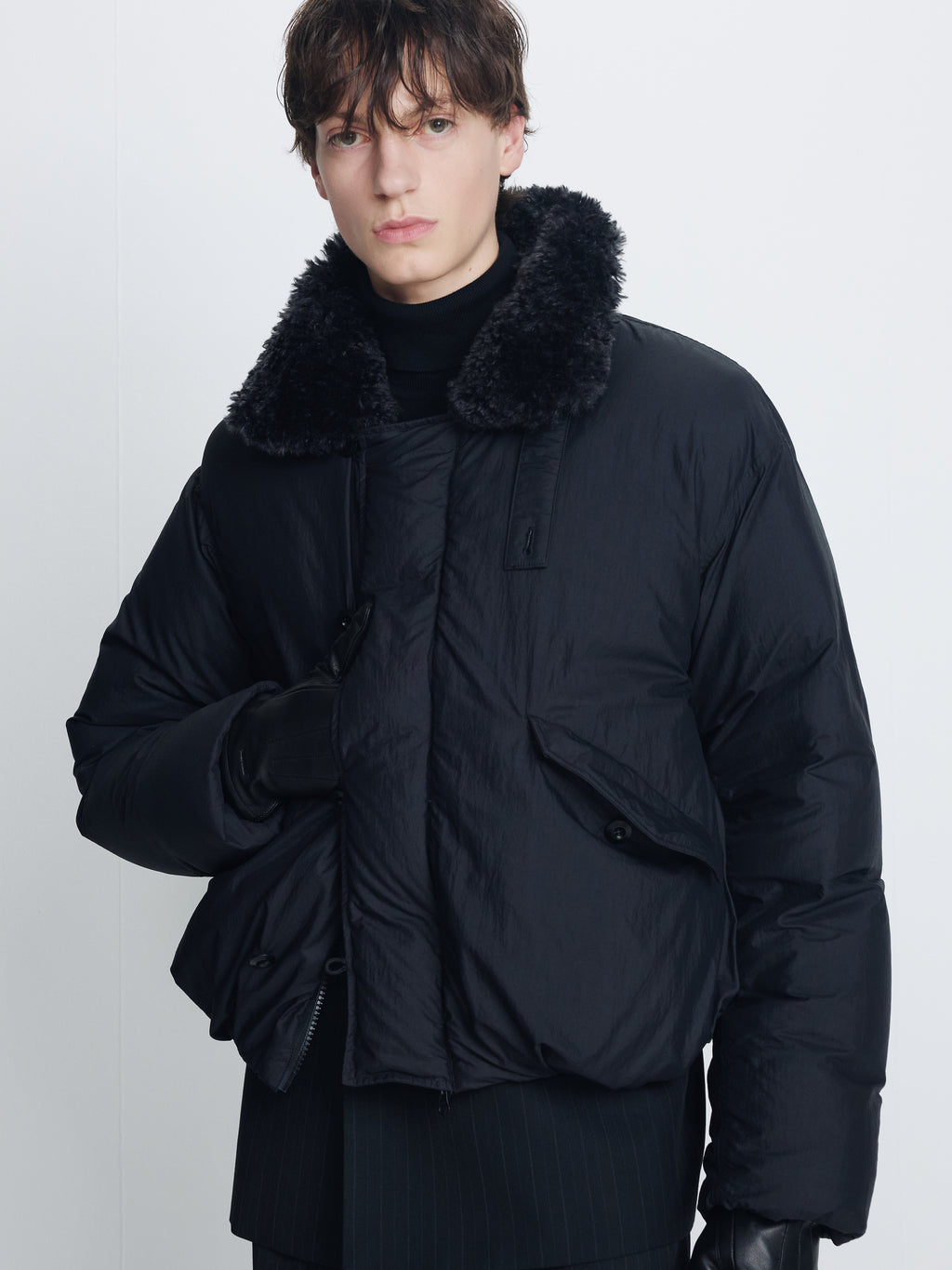 SHEARLING COLLAR PUFFER BLOUSON_ BLACK