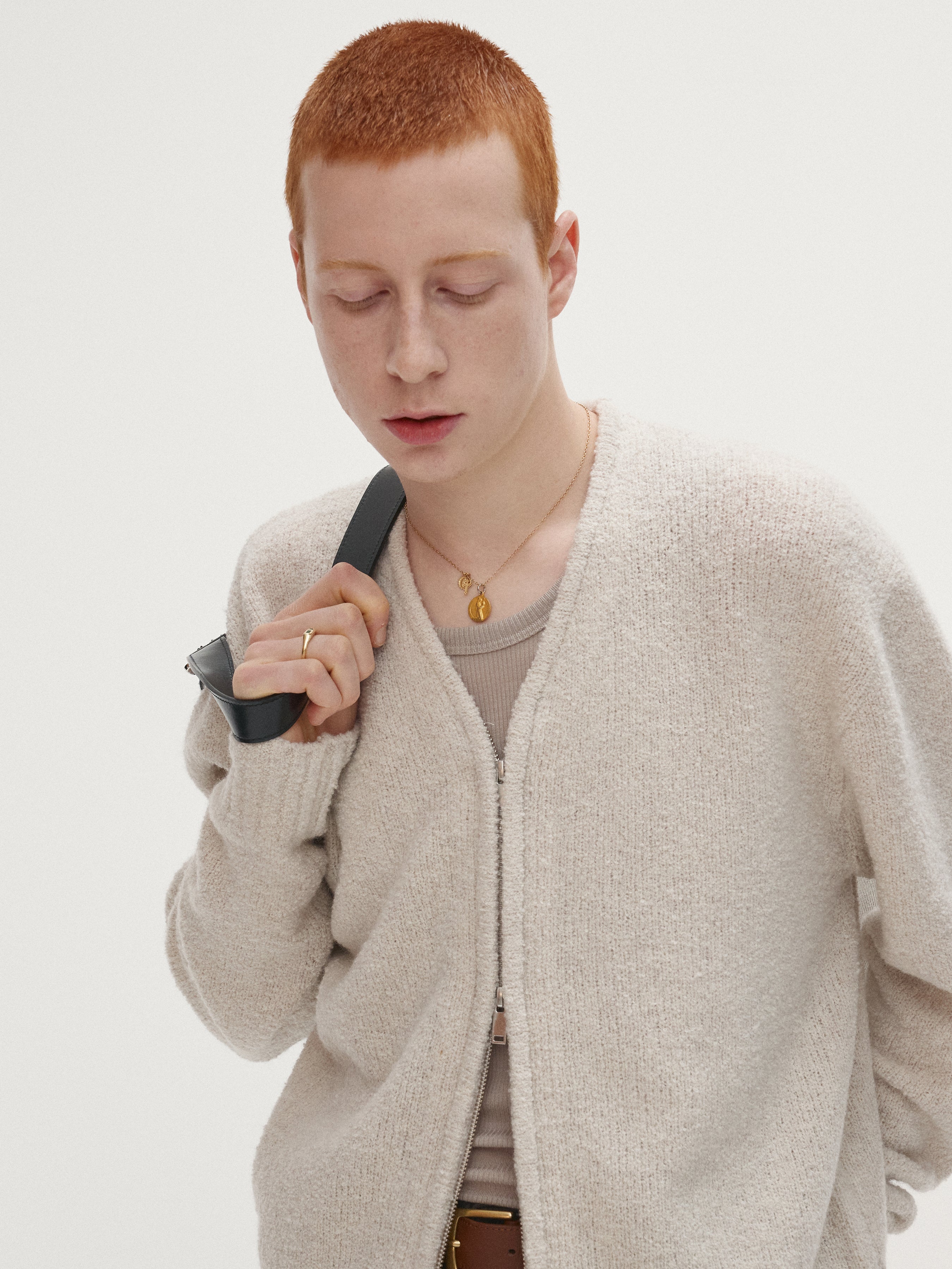 BABY ALPACA BRUSHED ZIP CARDIGAN_ ECRU