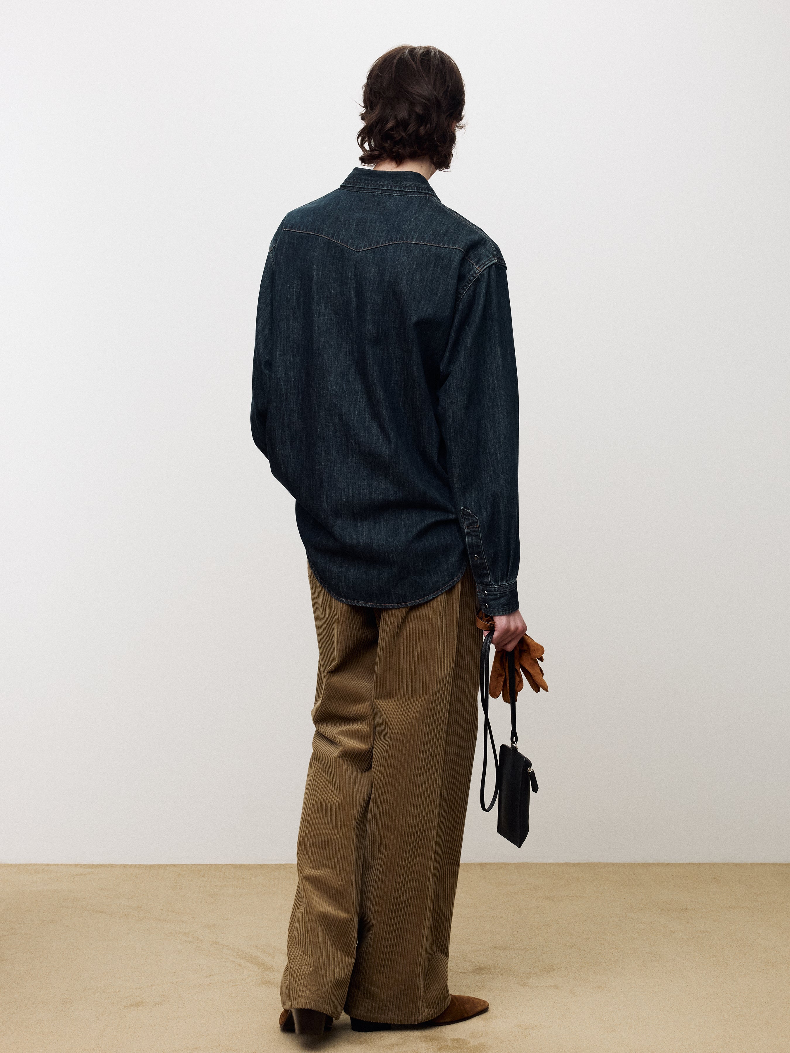WASHED DENIM WESTERN SHIRT_ DARK BLUE