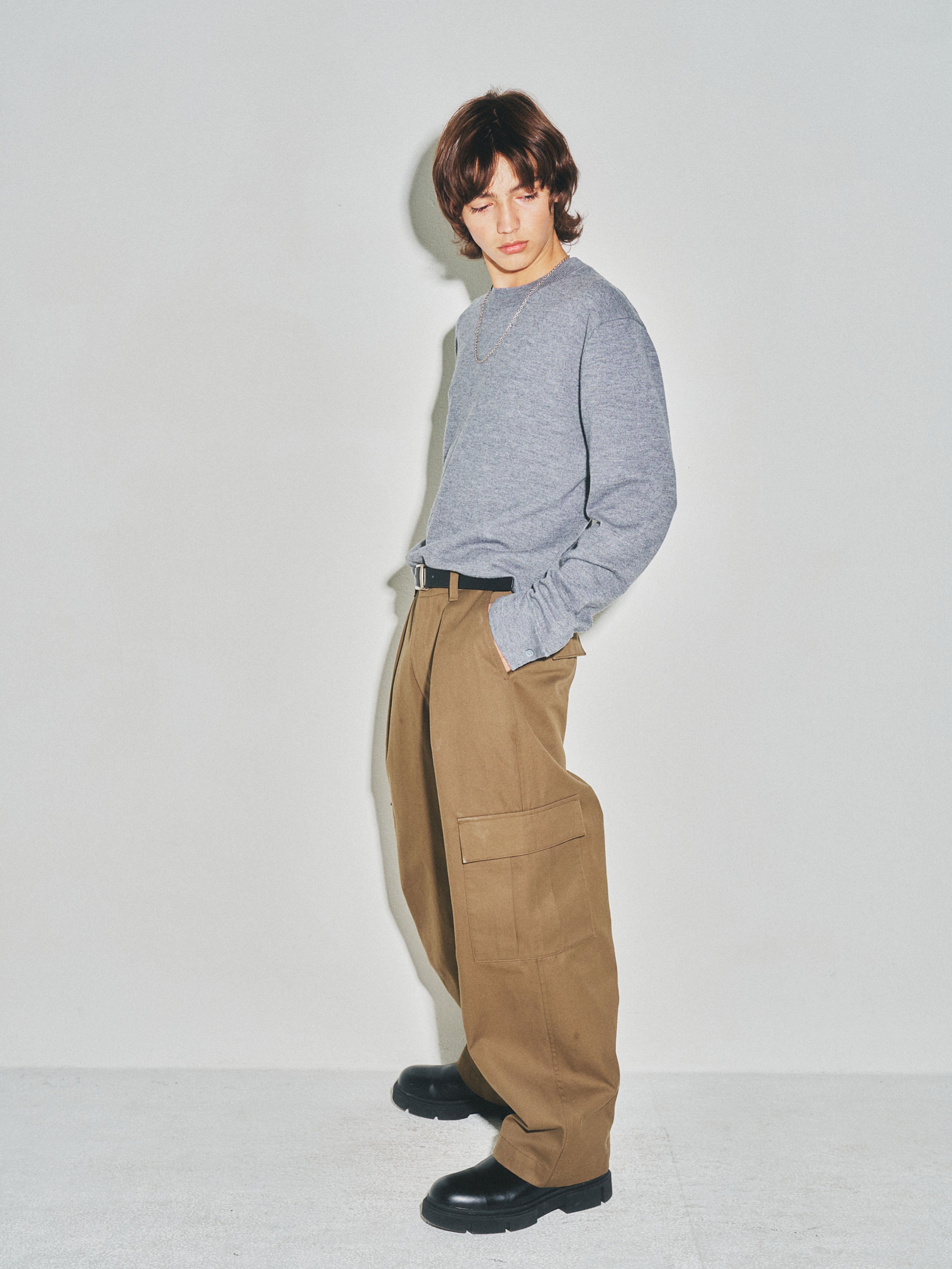 Super Fine Wool Cuffs Button Knit_ Grey