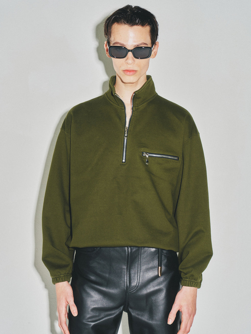Extra Heavy Sweat Half Zip-up_ Fern Green