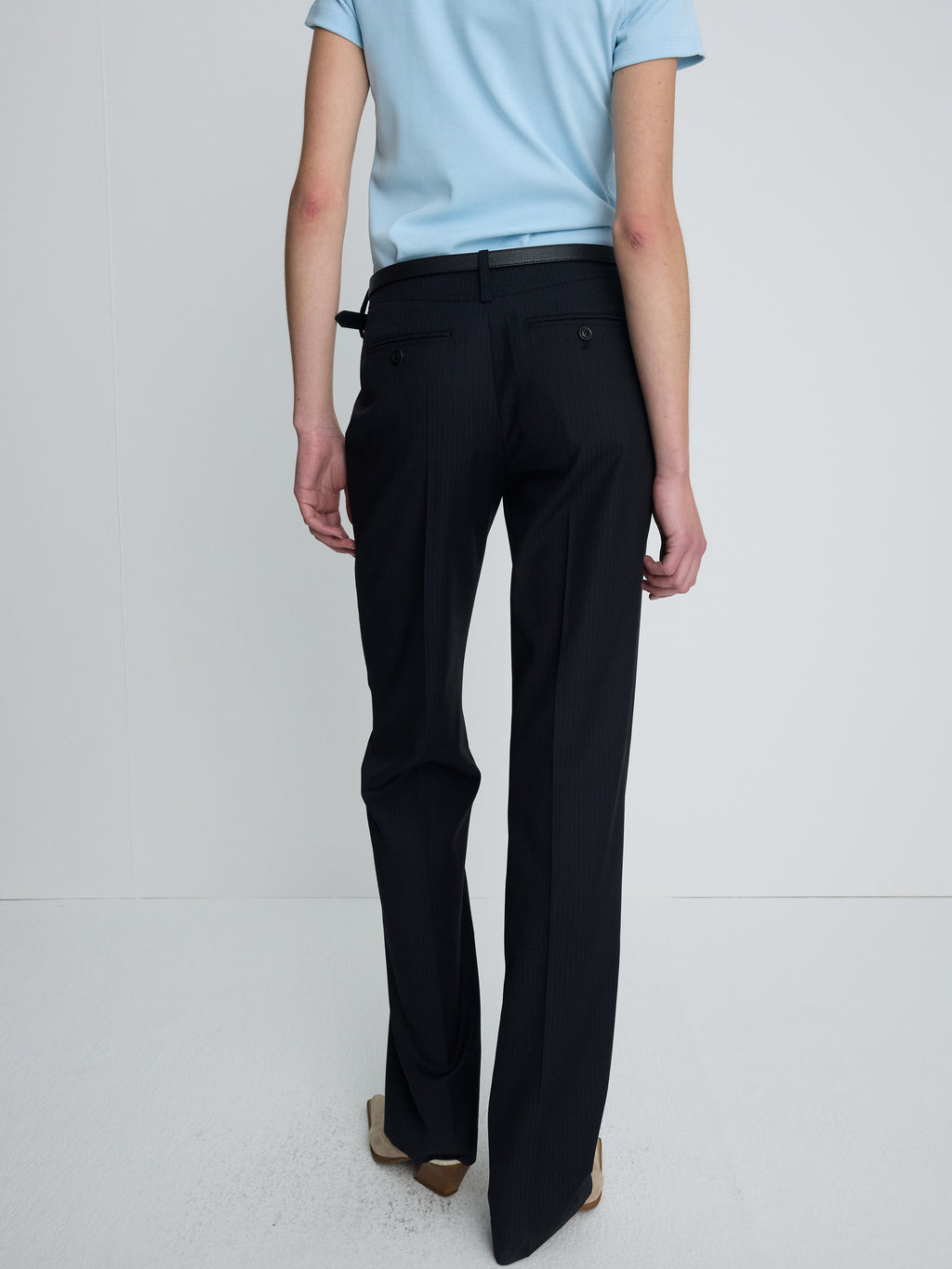 (W) WOOL STRAIGHT TROUSERS_ NAVY PINSTRIPE