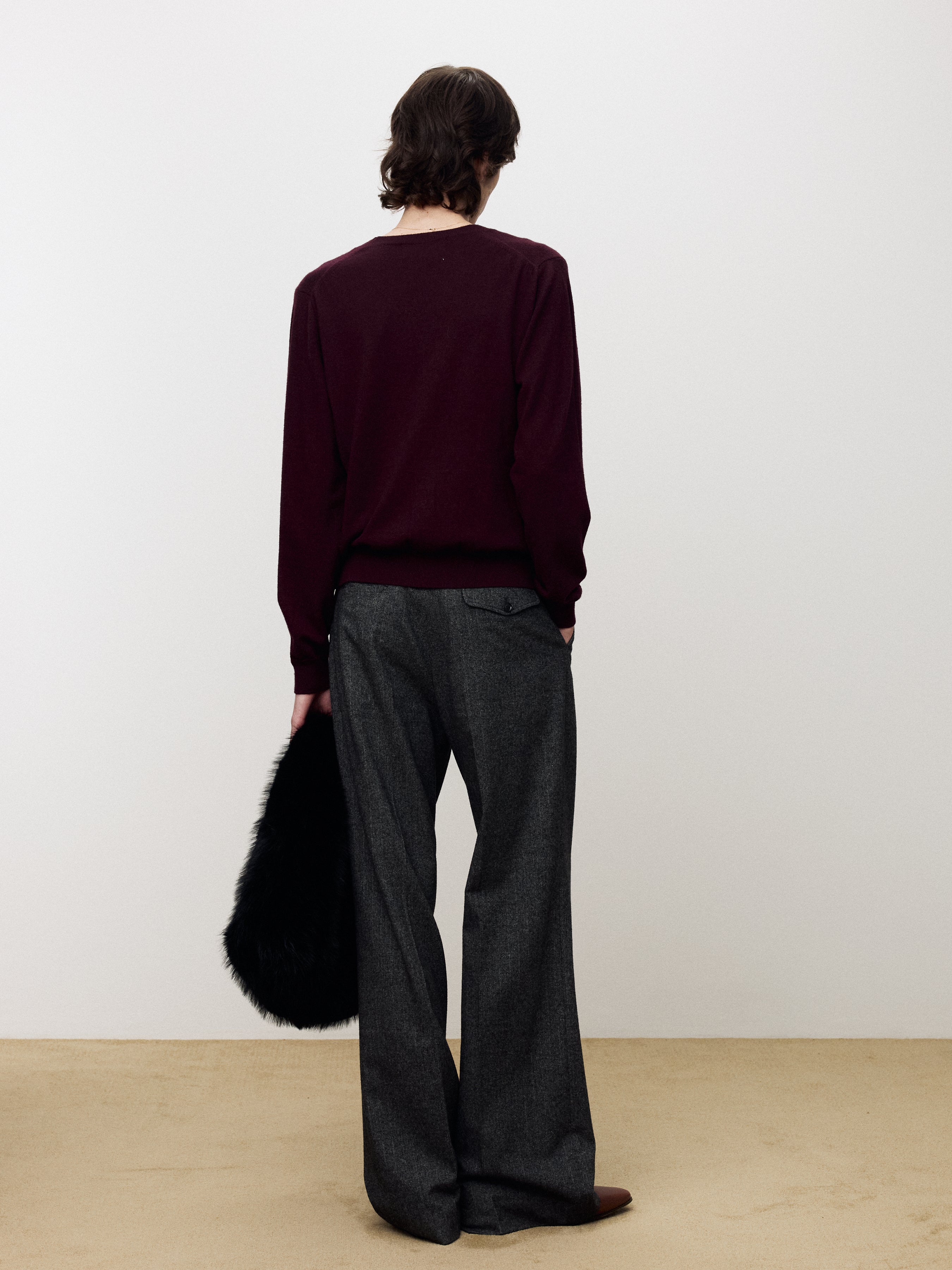 SUPER FINE MERINO WOOL KNIT CARDIGAN_ BURGUNDY