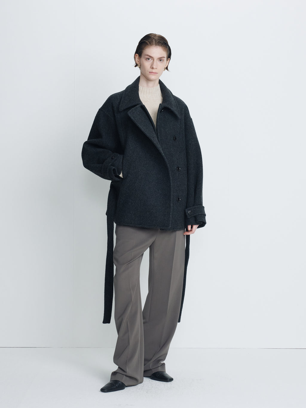 (W) WOOL ASYMMETRICAL SHORT COAT_ ANTHRACITE
