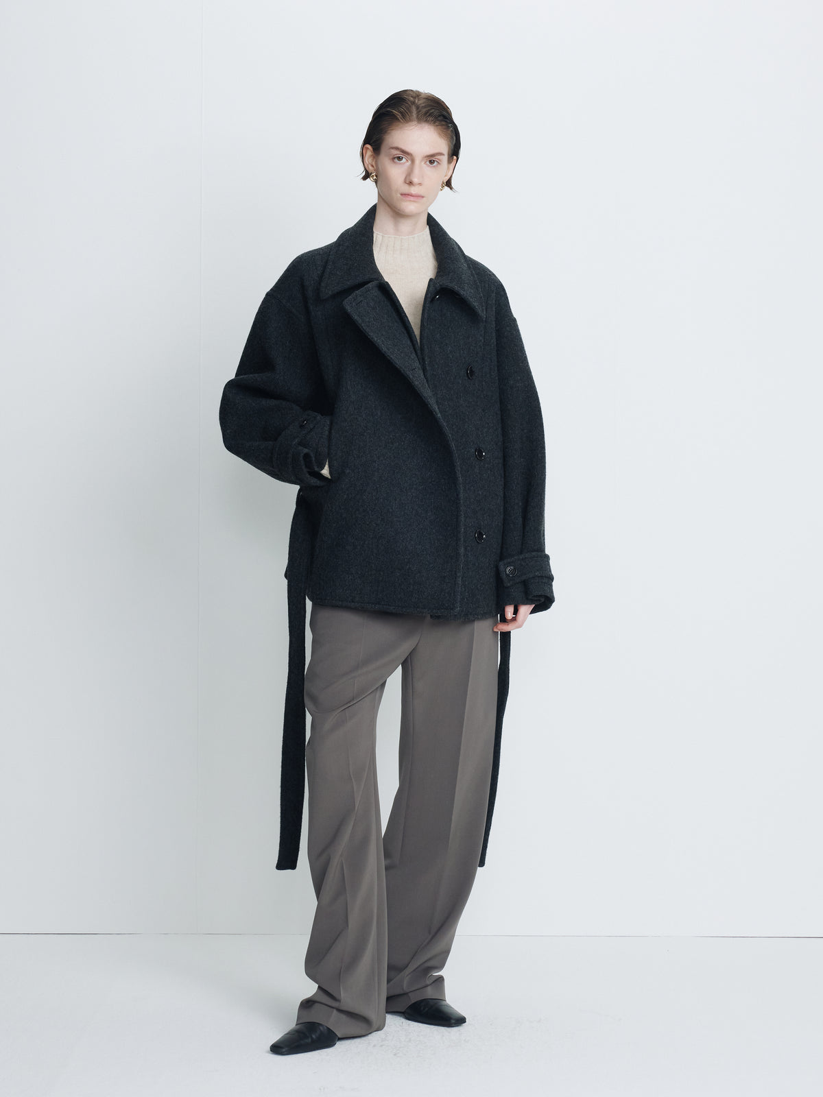 (W) WOOL ASYMMETRICAL SHORT COAT_ ANTHRACITE