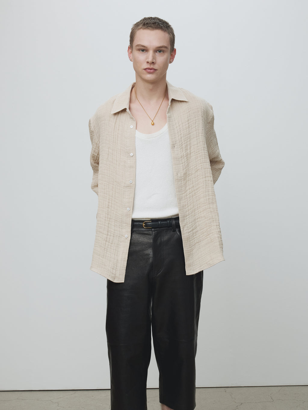 DOUBLE WEAVE LINEN SHIRT_ FRENCH BEIGE