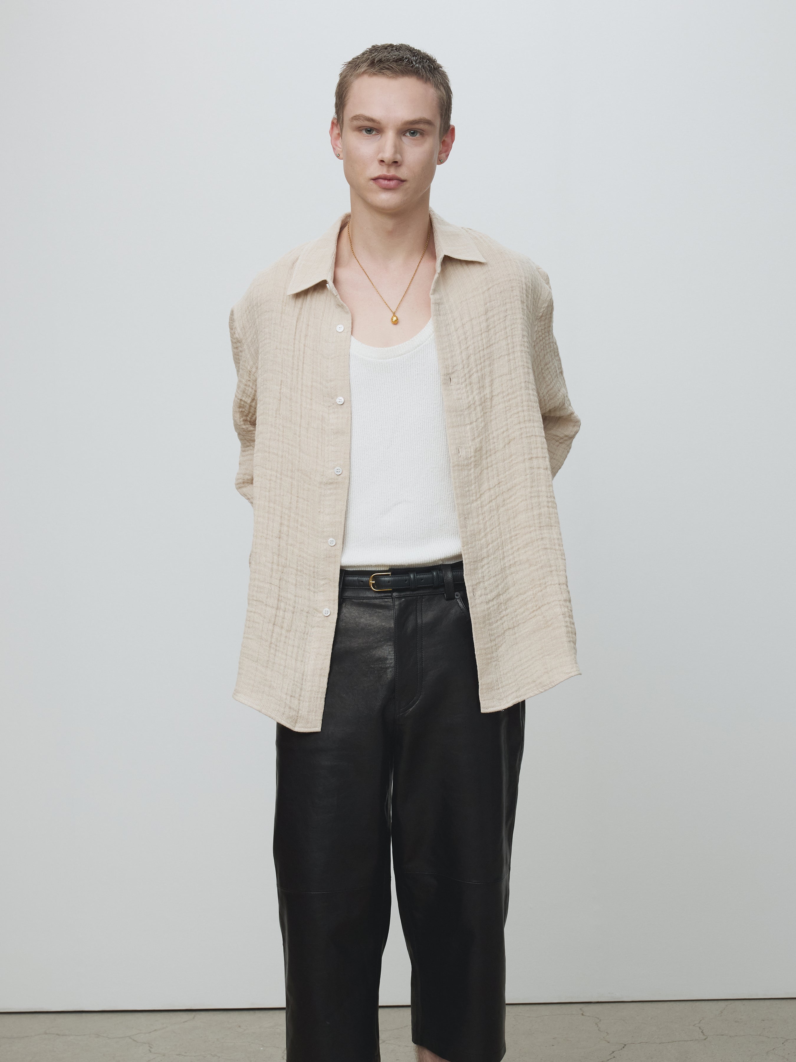 DOUBLE WEAVE LINEN SHIRT_ FRENCH BEIGE