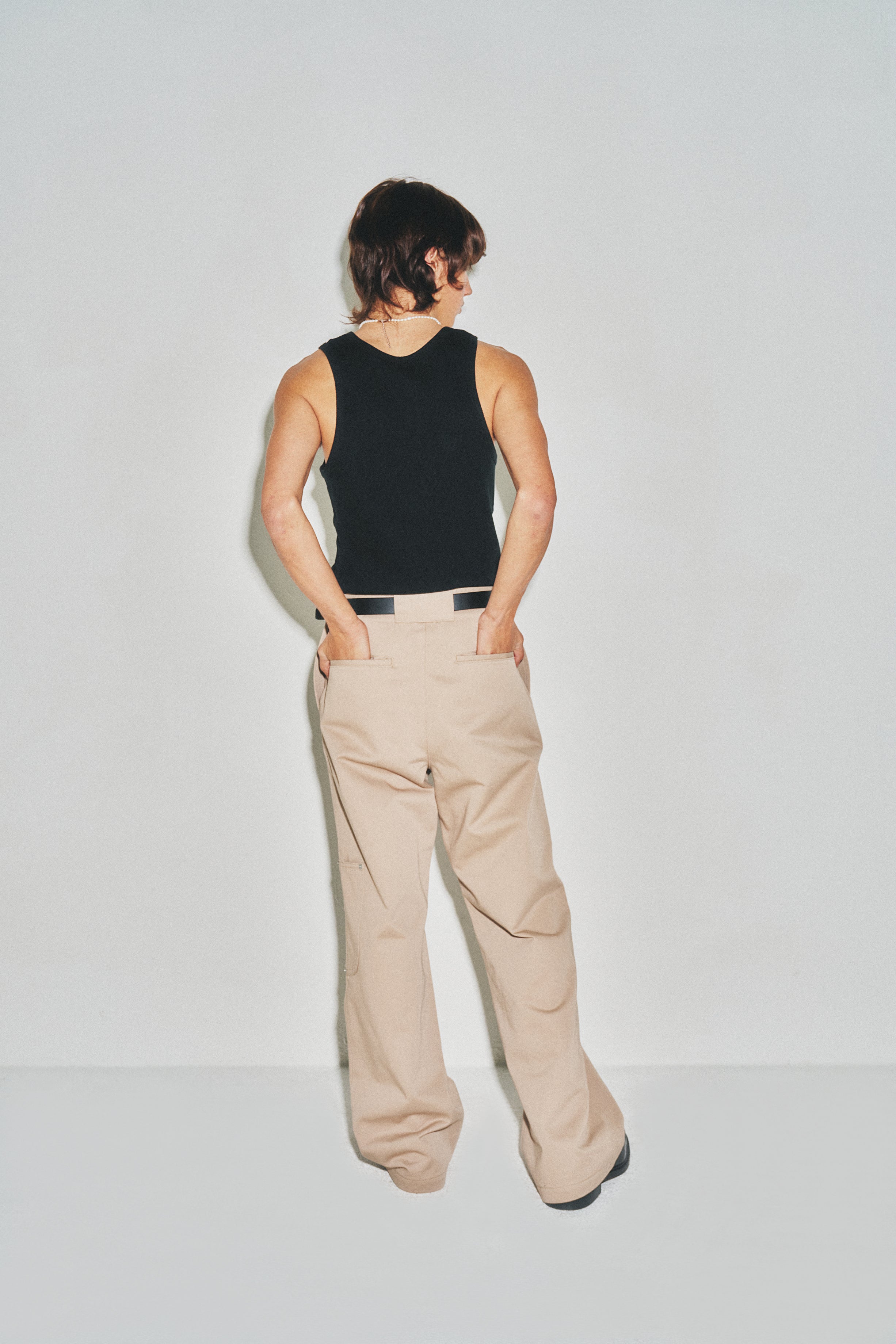 Hard Twist Semi-wide Cut Double Knee Pants_ Beige