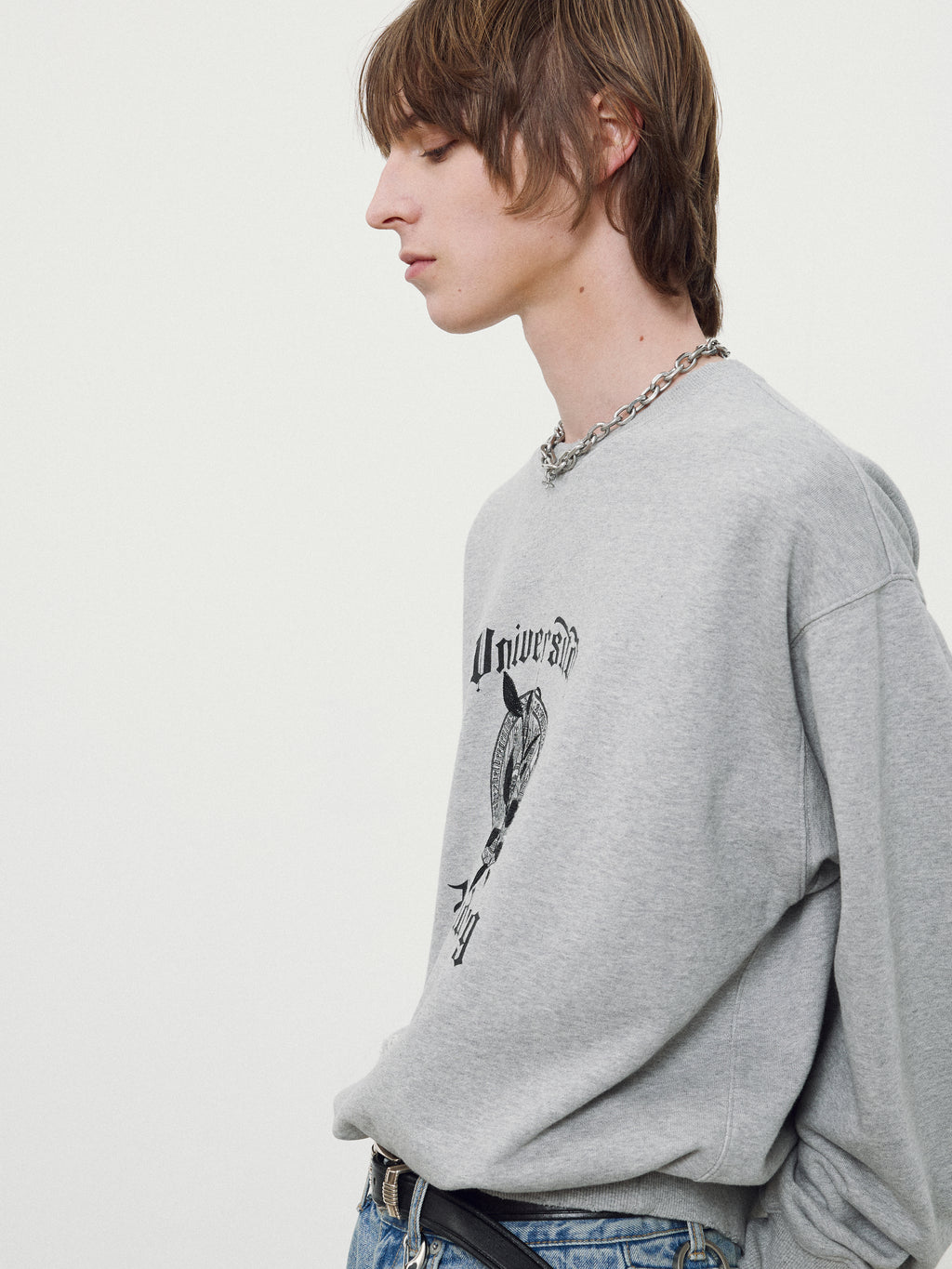 Embroidery Overlap College Sweatshirt_ Heather Grey