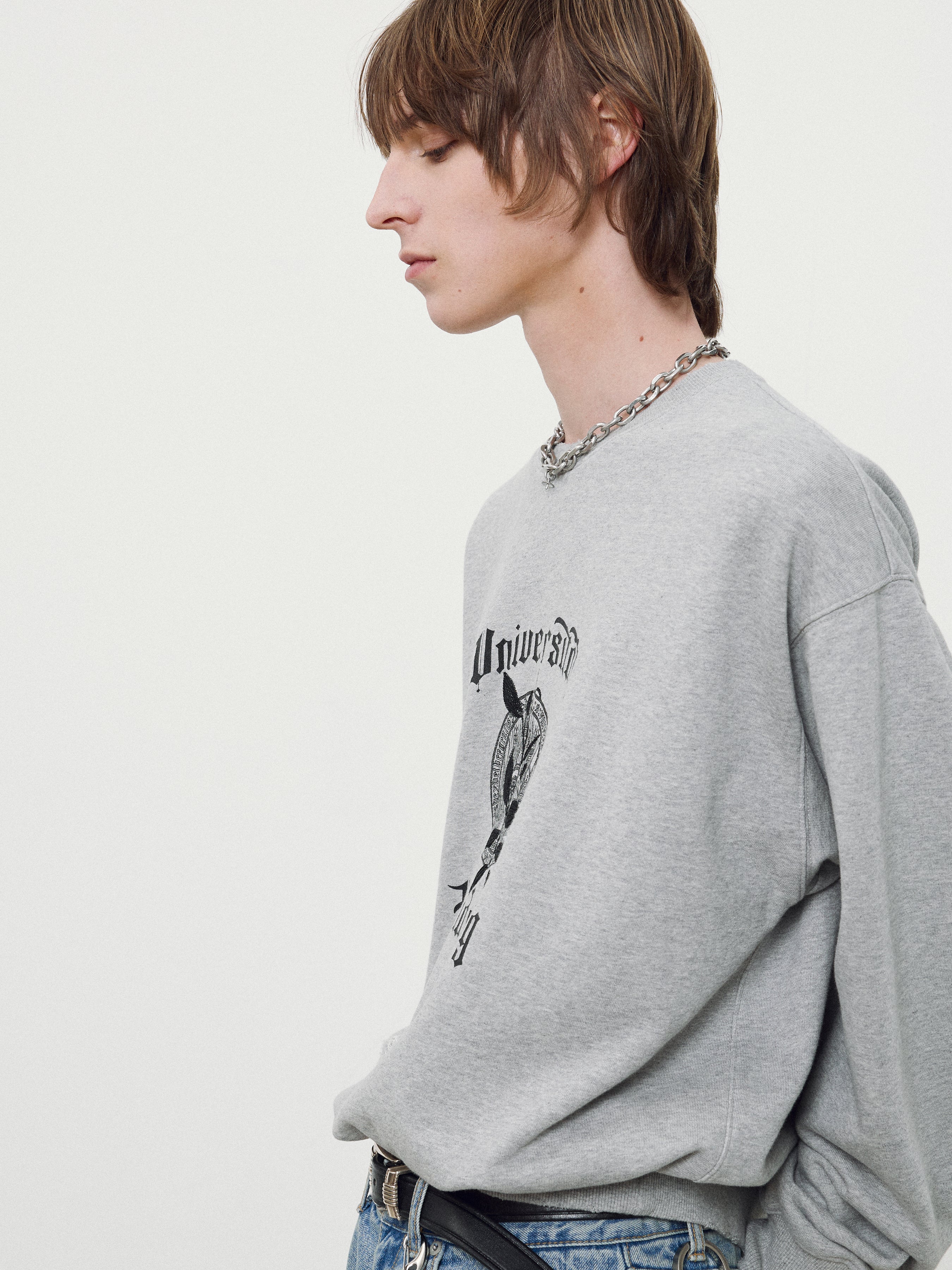 Embroidery Overlap College Sweatshirt_ Heather Grey