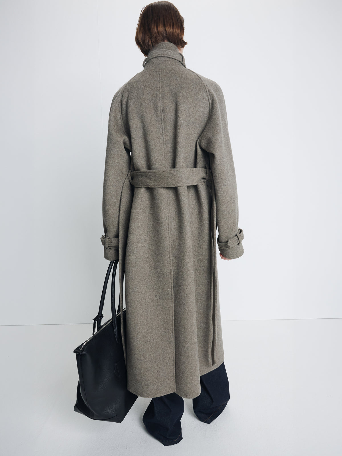 (W) HIGH-NECK BELTED WOOL COAT_ HEATHER GREY