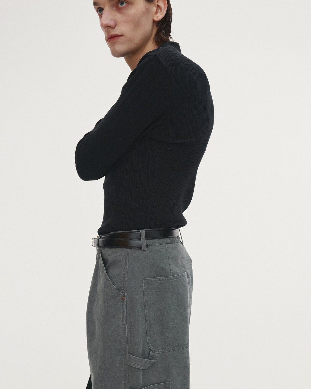 WASHED COTTON WIDE-LEG WORK PANTS_ RHINO