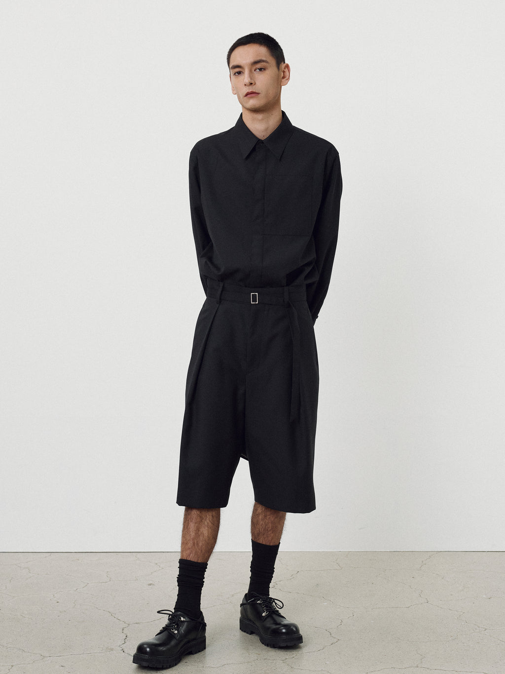 Wool Twill Hidden Pocket Shirt_ Black