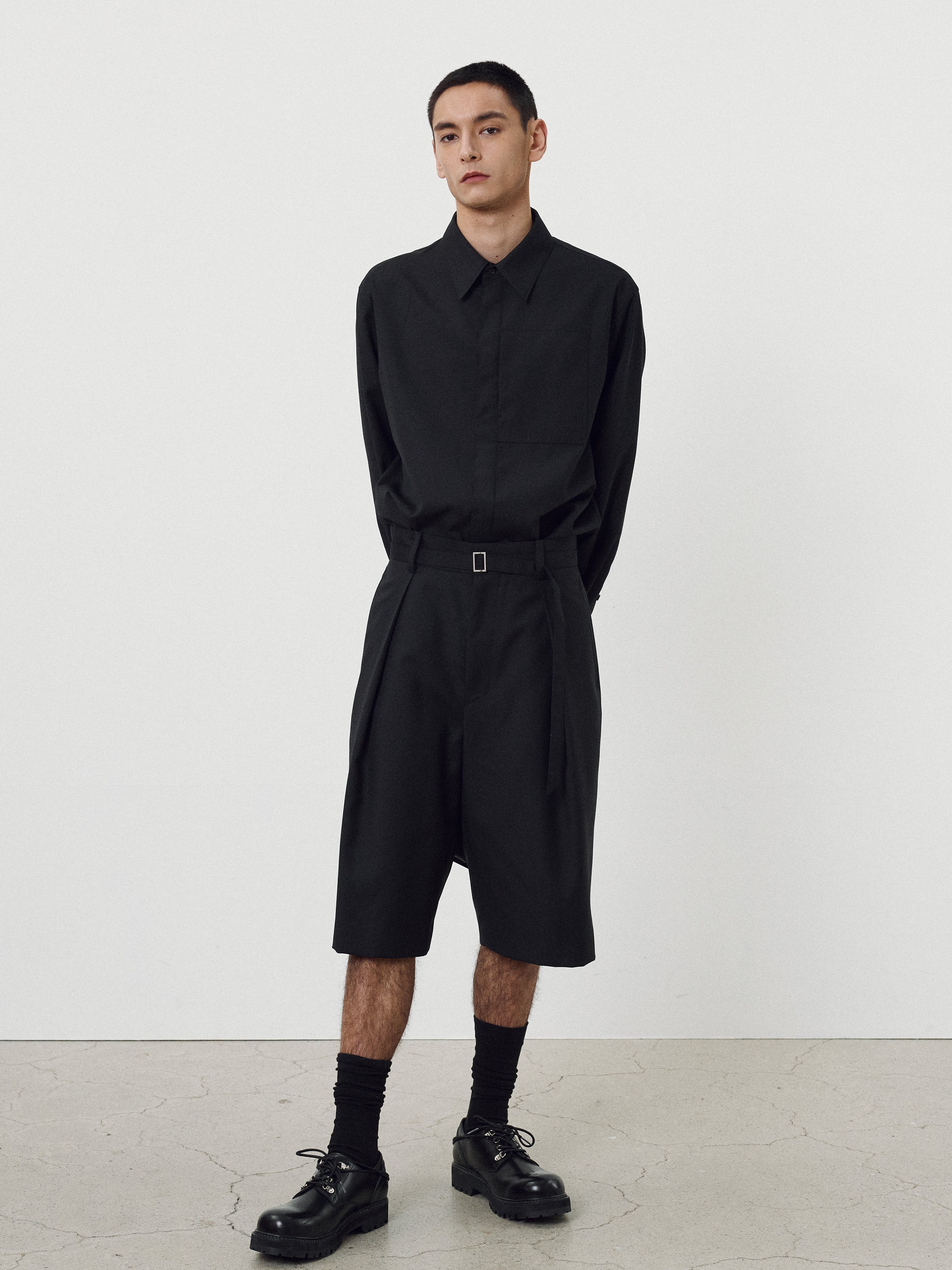 Wool Twill Hidden Pocket Shirt_ Black