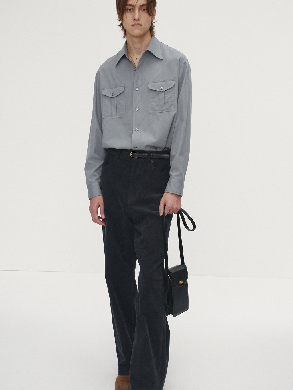 SAND-WASHED COTTON OFFICER SHIRT_ PALE BLUE